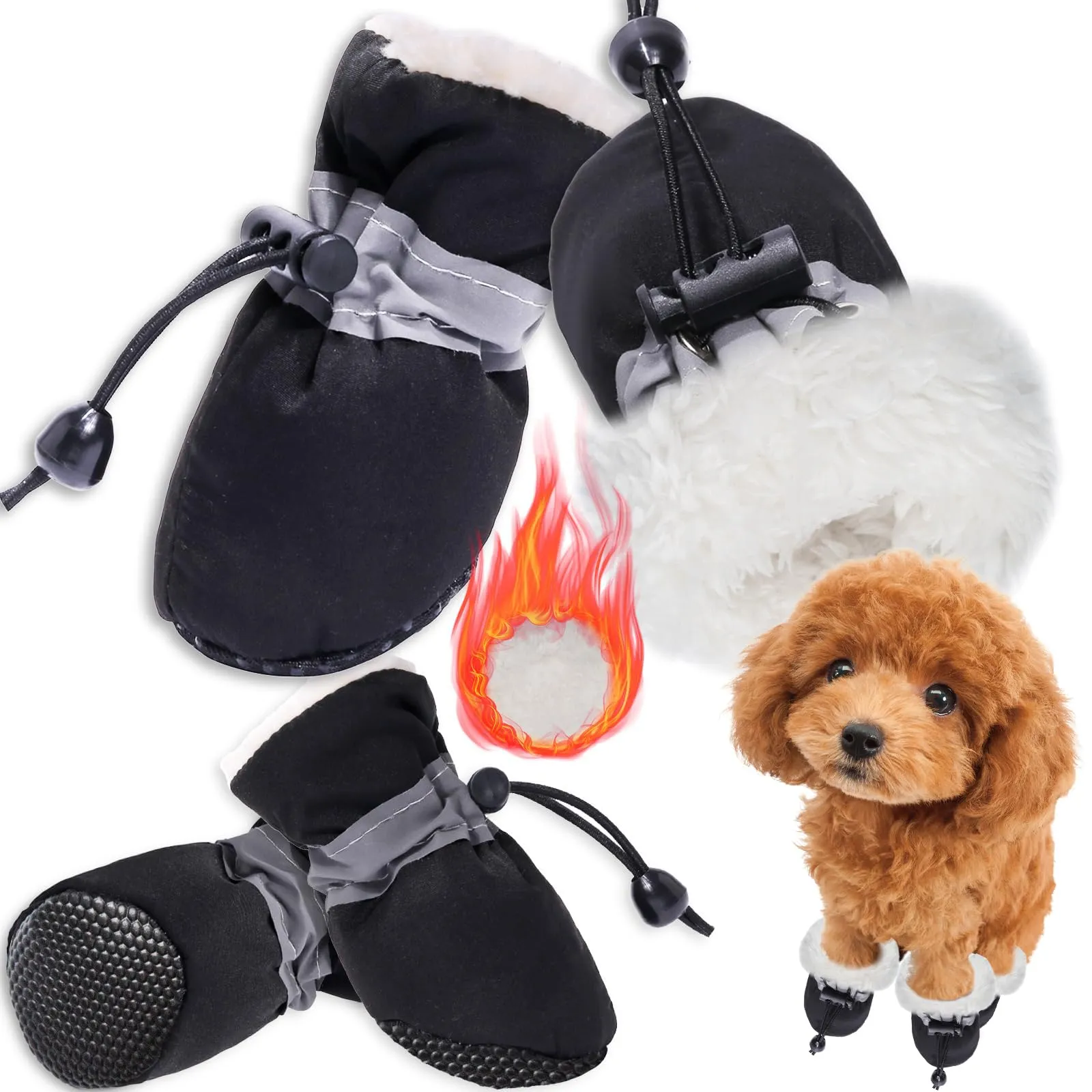 PPGGOPP 4 Pezzi Scarpe per Cani Antiscivolo con Strisce Riflettenti, Scarpe Impermeabili per Cani di Piccola e Media (Nero 6) - immagine 1