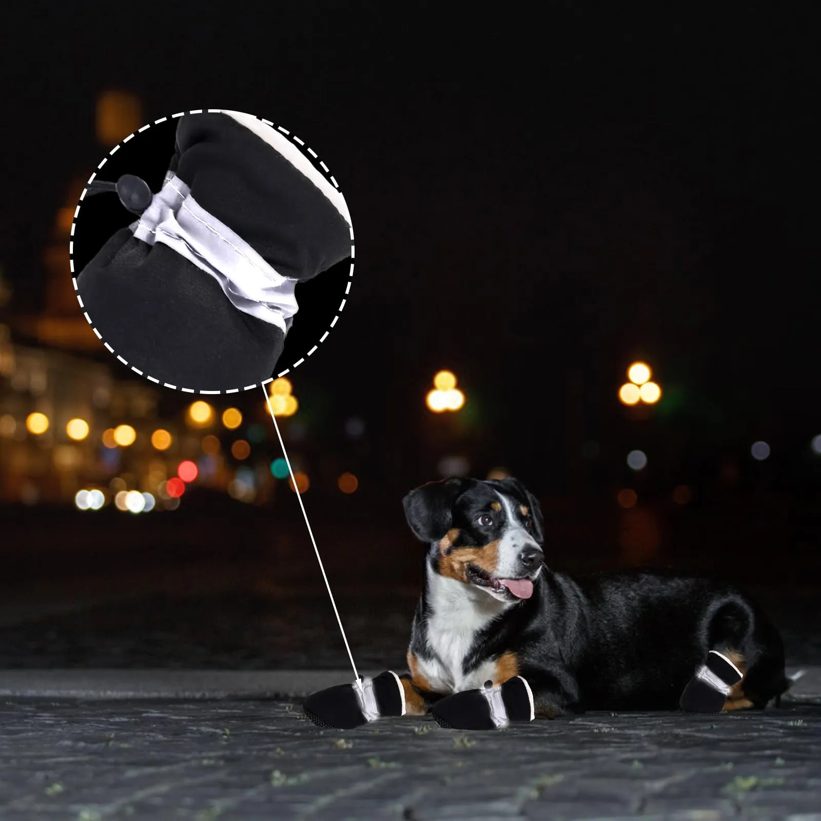PPGGOPP 4 Pezzi Scarpe per Cani Antiscivolo con Strisce Riflettenti, Scarpe Impermeabili per Cani di Piccola e Media (Nero 6) - immagine 5