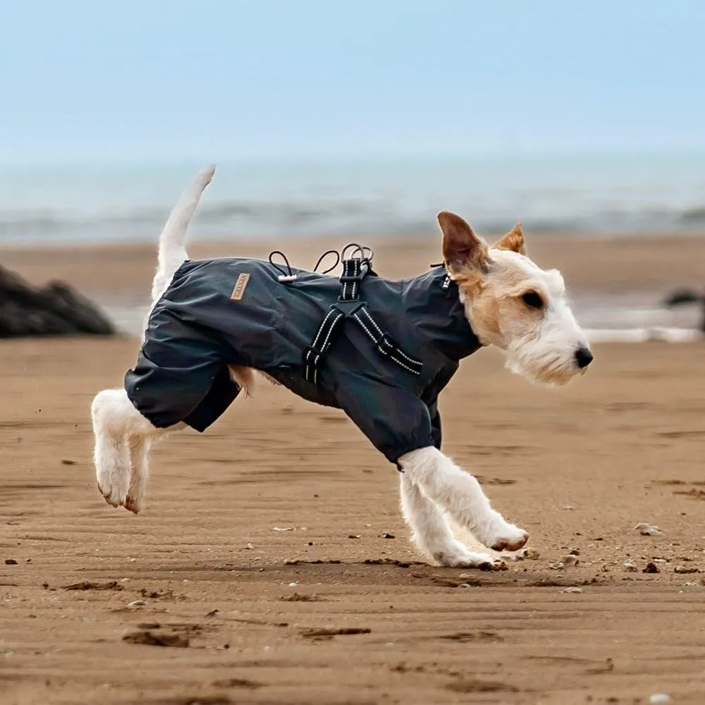 BT Bear - Cappotto impermeabile per cani con imbracatura, regolabile, a 4 gambe, con giacca riflettente per cani, tuta impermeabile per cani di taglia media e grande, grigio 3XL - immagine 2