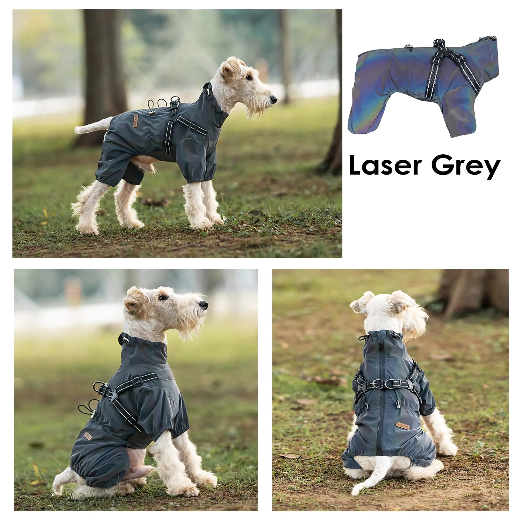 BT Bear Pettorina impermeabile per cani, regolabile a 4 gambe, giacca antipioggia per cani con imbracatura riflettente tuta impermeabile per cani di piccola taglia e cani di taglia media, grigio laser - immagine 8