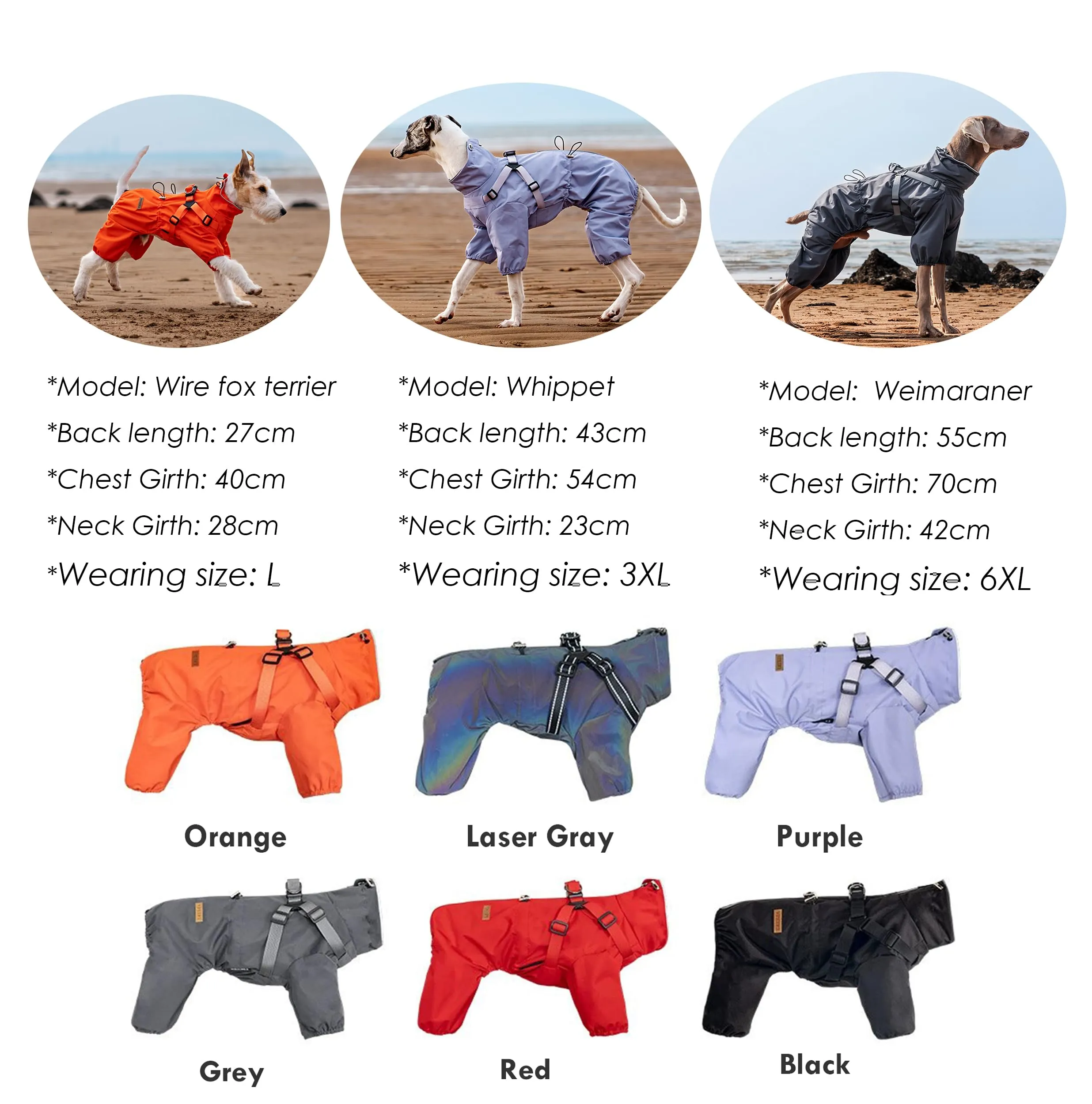 BT Bear Pettorina impermeabile per cani, regolabile a 4 gambe, con imbracatura riflettente, impermeabile, per cani di taglia media e grande, arancione, 3XL - immagine 5