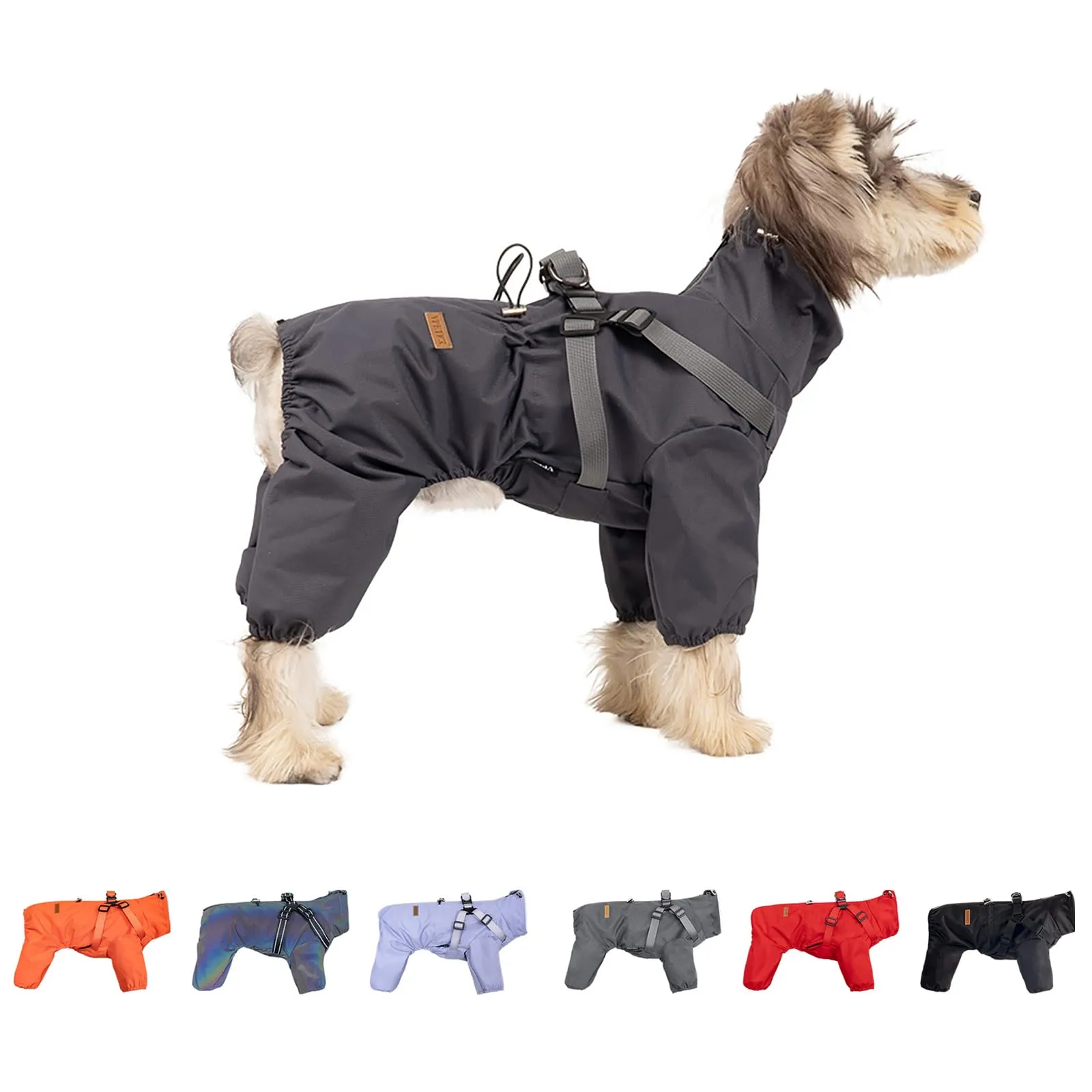 BT Bear - Cappotto impermeabile per cani con imbracatura, regolabile, con 4 gambe, con giubbotto riflettente, impermeabile, per cani di taglia piccola e media, grigio XL - immagine 2