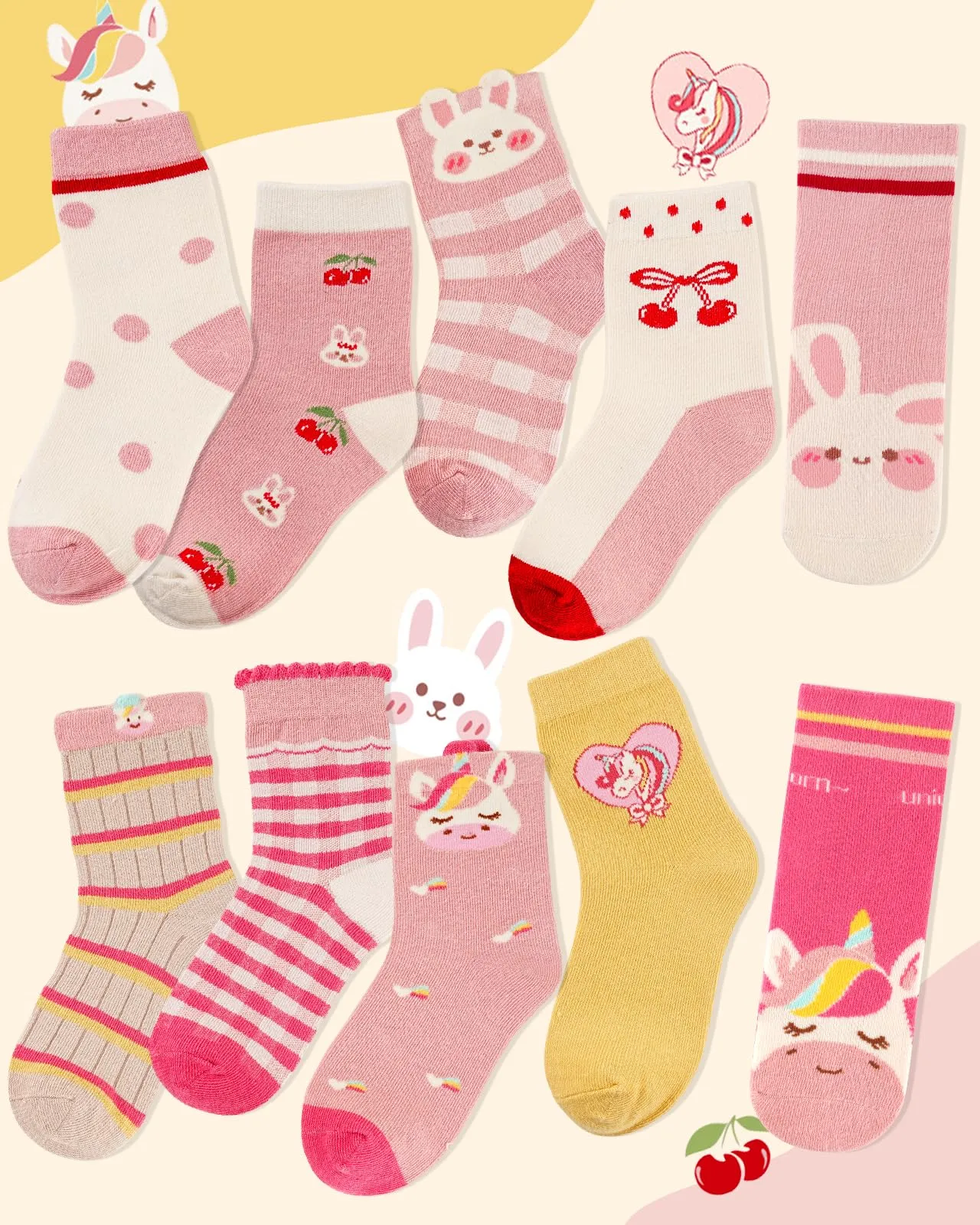 Kyopp 10 Paia Calzini per Bambini e Ragazze e Ragazzi Divertenti Calzini Animali in Cotone Unisex per Crew Socks 21-37 - immagine 6