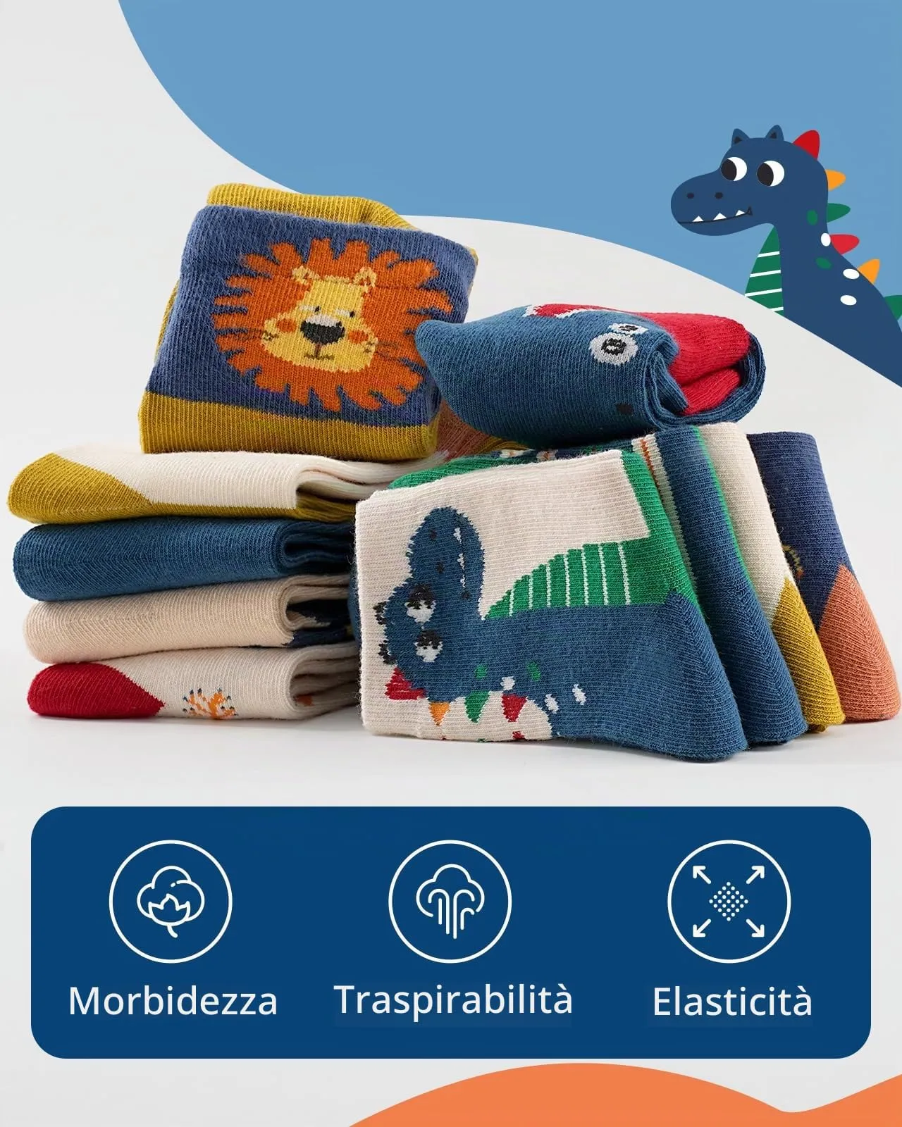 Kyopp 10 Paia Calzini per Bambini e Ragazze e Ragazzi Divertenti Calzini Animali in Cotone Unisex per Crew Socks 21-37 - immagine 3