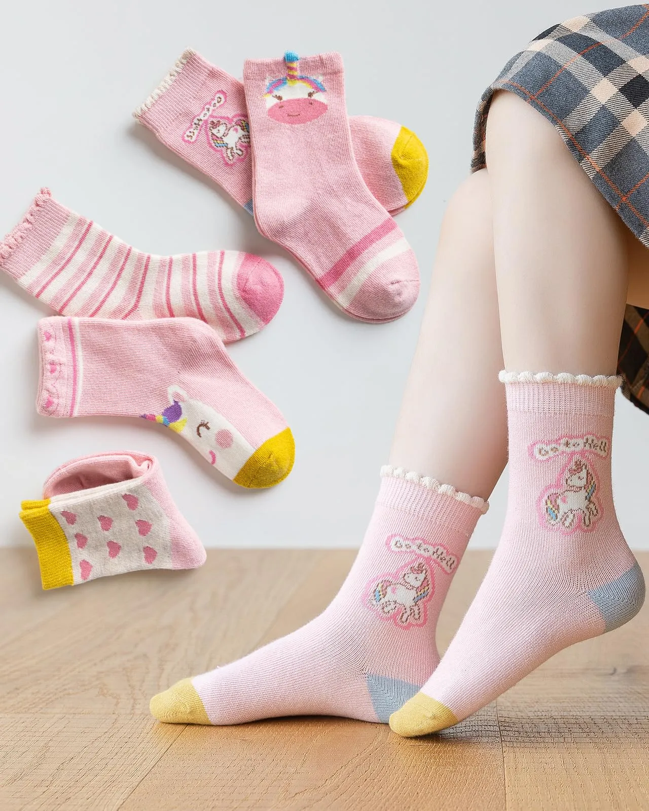 Kyopp 10 Paia Calzini per Bambini e Ragazze e Ragazzi Divertenti Calzini Animali in Cotone Unisex per Crew Socks 21-37 - immagine 2