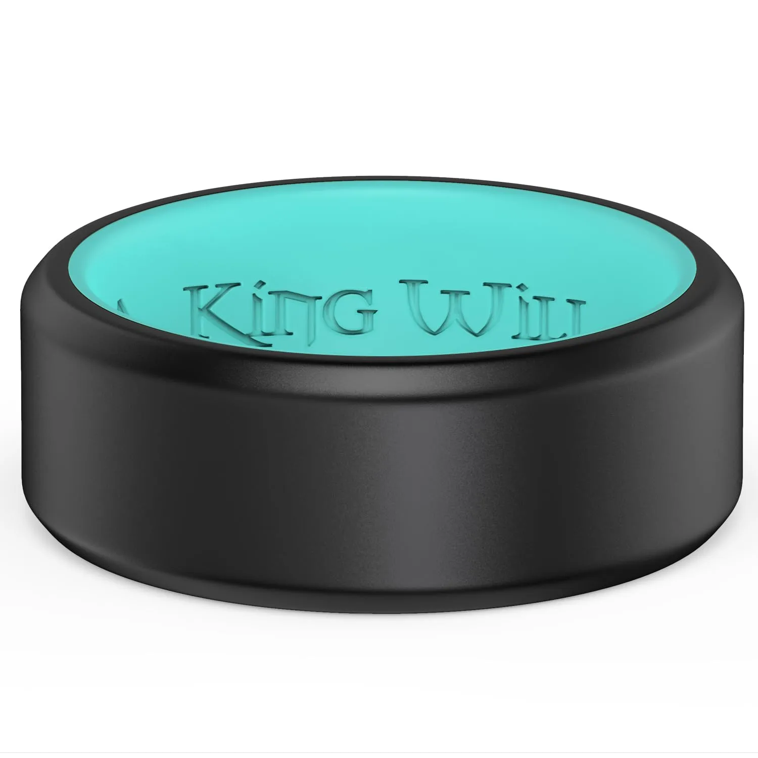 King Will Fedi nuziali in silicone per uomini e donne, interno sottile con motivo a cuore, anello di fidanzamento in gomma, larghezza 8 mm, spessore 2,2 mm, blu menta, V 1/2(64.64mm), Silicone, - immagine 2
