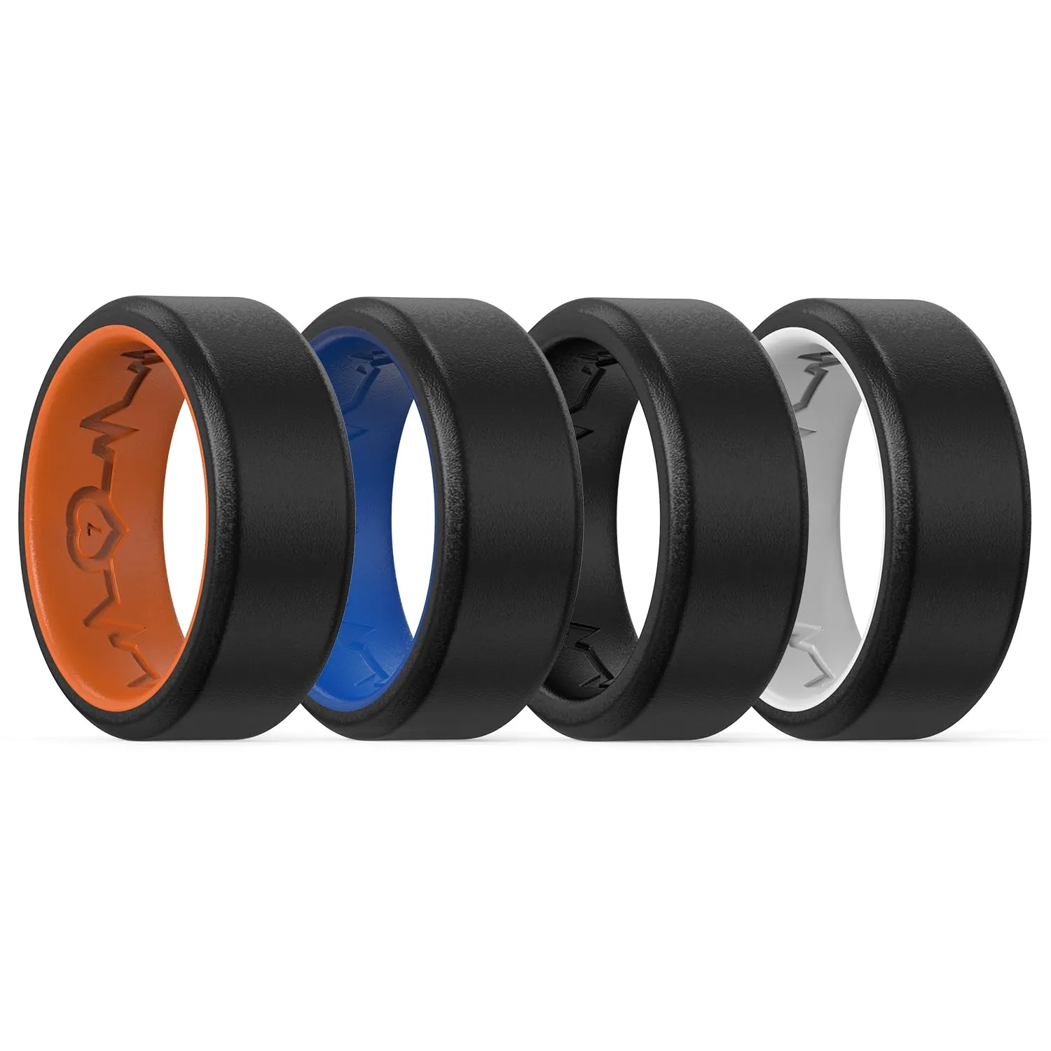 King Will Fedi nuziali in silicone per uomini e donne, interno sottile con motivo a cuore, anello di fidanzamento in gomma nero/blu/blu menta/grigio, larghezza 8 mm, spessore 2,2 mm, R 1/2(59.53mm - immagine 2