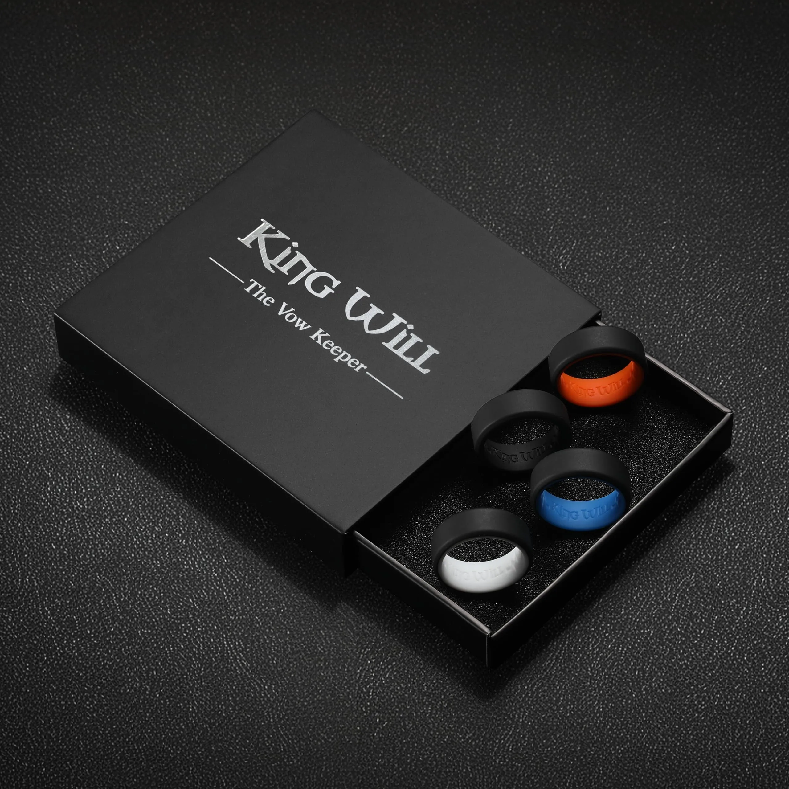 King Will Fedi nuziali in silicone per uomini e donne, interno sottile con motivo a cuore, anello di fidanzamento in gomma nero/blu/blu menta/grigio, larghezza 8 mm, spessore 2,2 mm, R 1/2(59.53mm - immagine 6