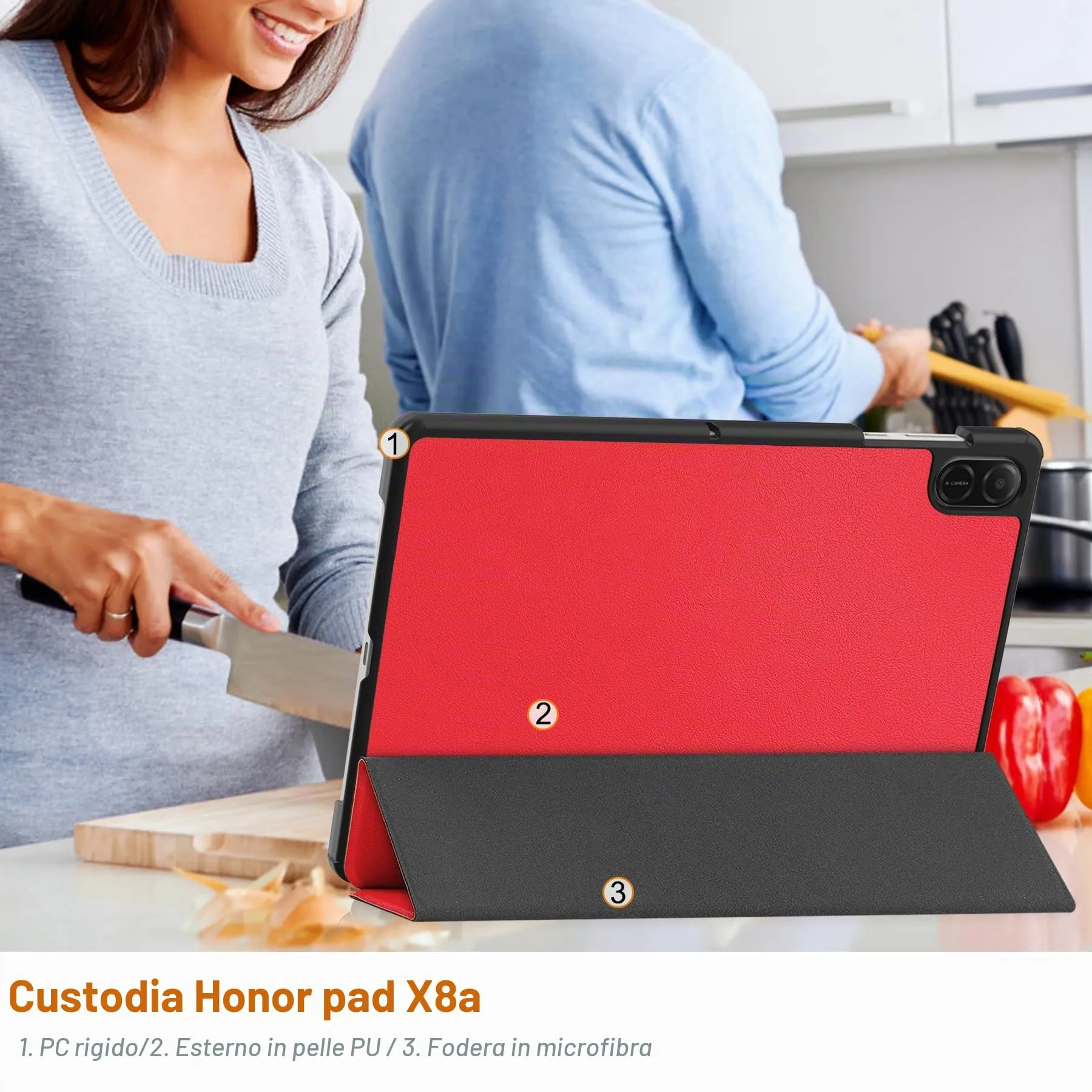 idudao Custodia rigido per 11" Honor Pad X8a X8b, Folio Cover Case per Tablet 11 Pollici X8a(2024) X8b(2026), Rosso - immagine 6