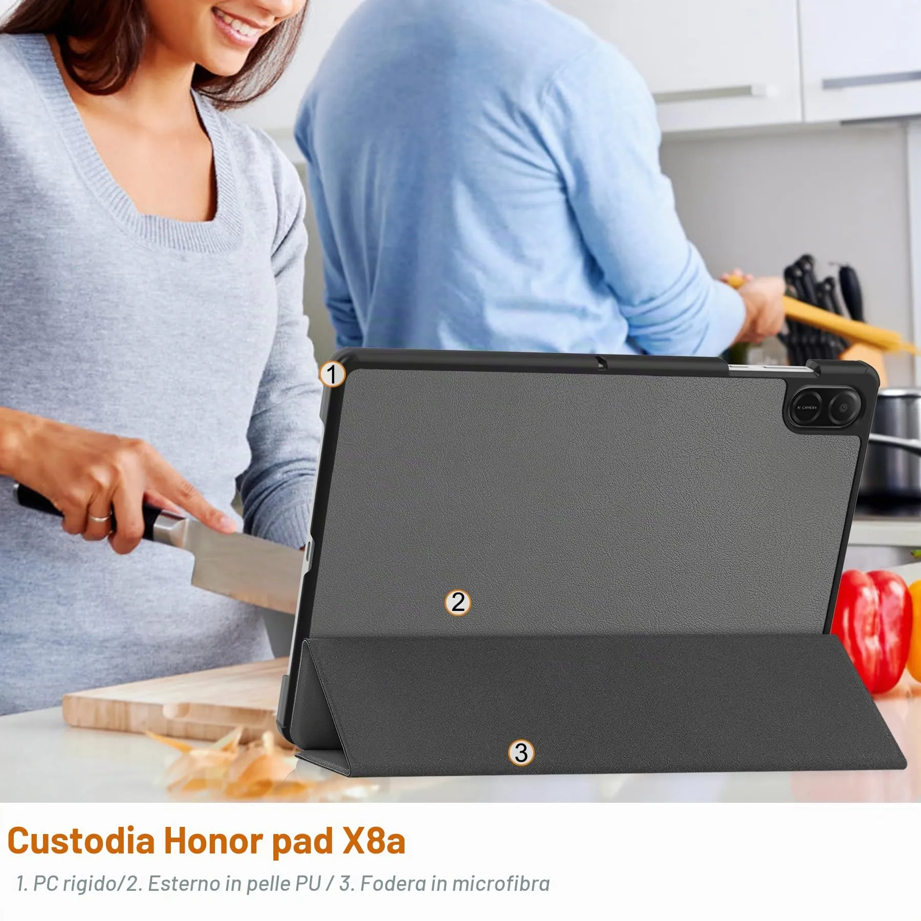 idudao Custodia rigido per 11" Honor Pad X8a X8b, Folio Cover Case per Tablet 11 Pollici X8a(2024) X8b(2026), Grigio - immagine 6