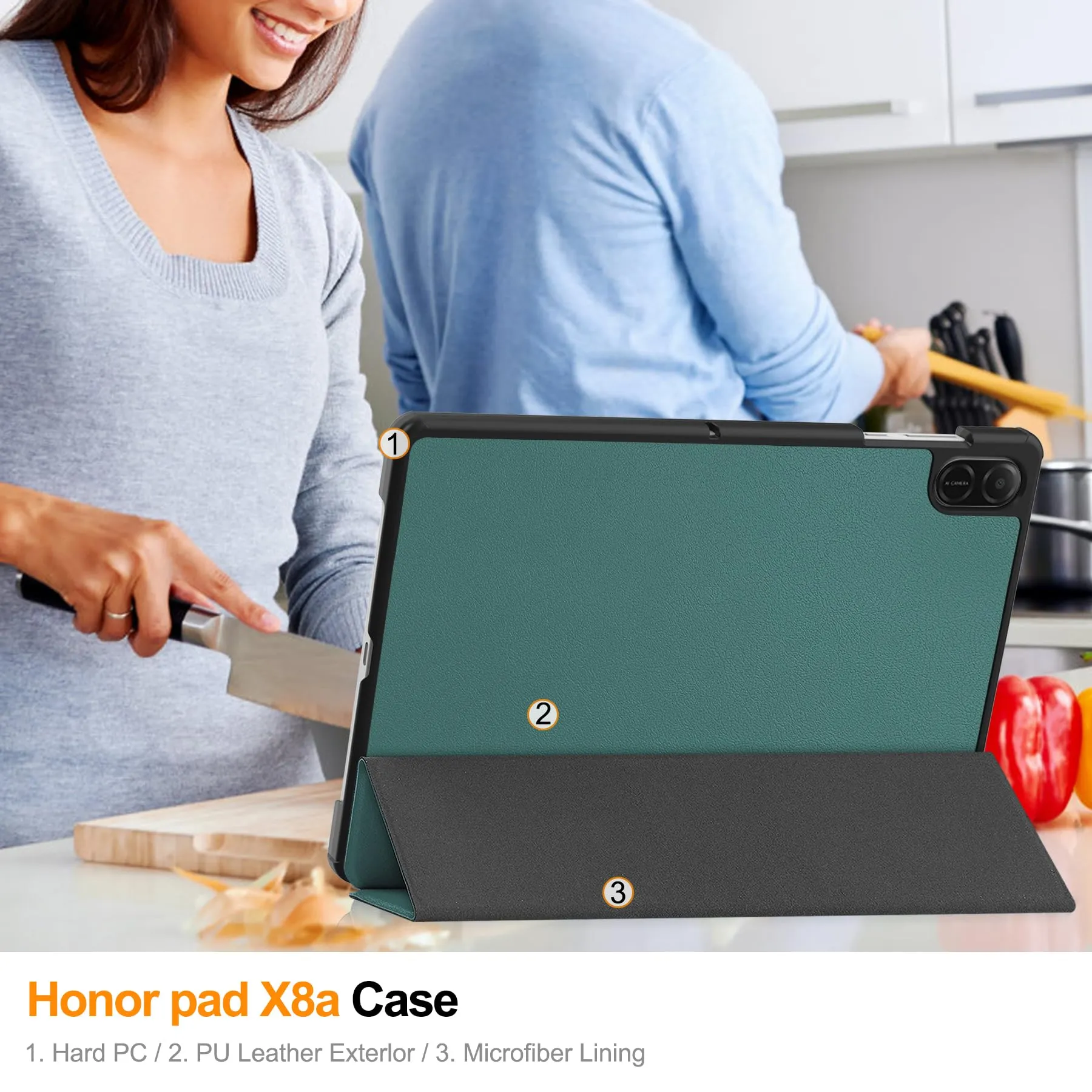 idudao Custodia rigido per 11" Honor Pad X8a X8b, Folio Cover Case per Tablet 11 Pollici X8a(2024) X8b(2026), Verde Scuro - immagine 6
