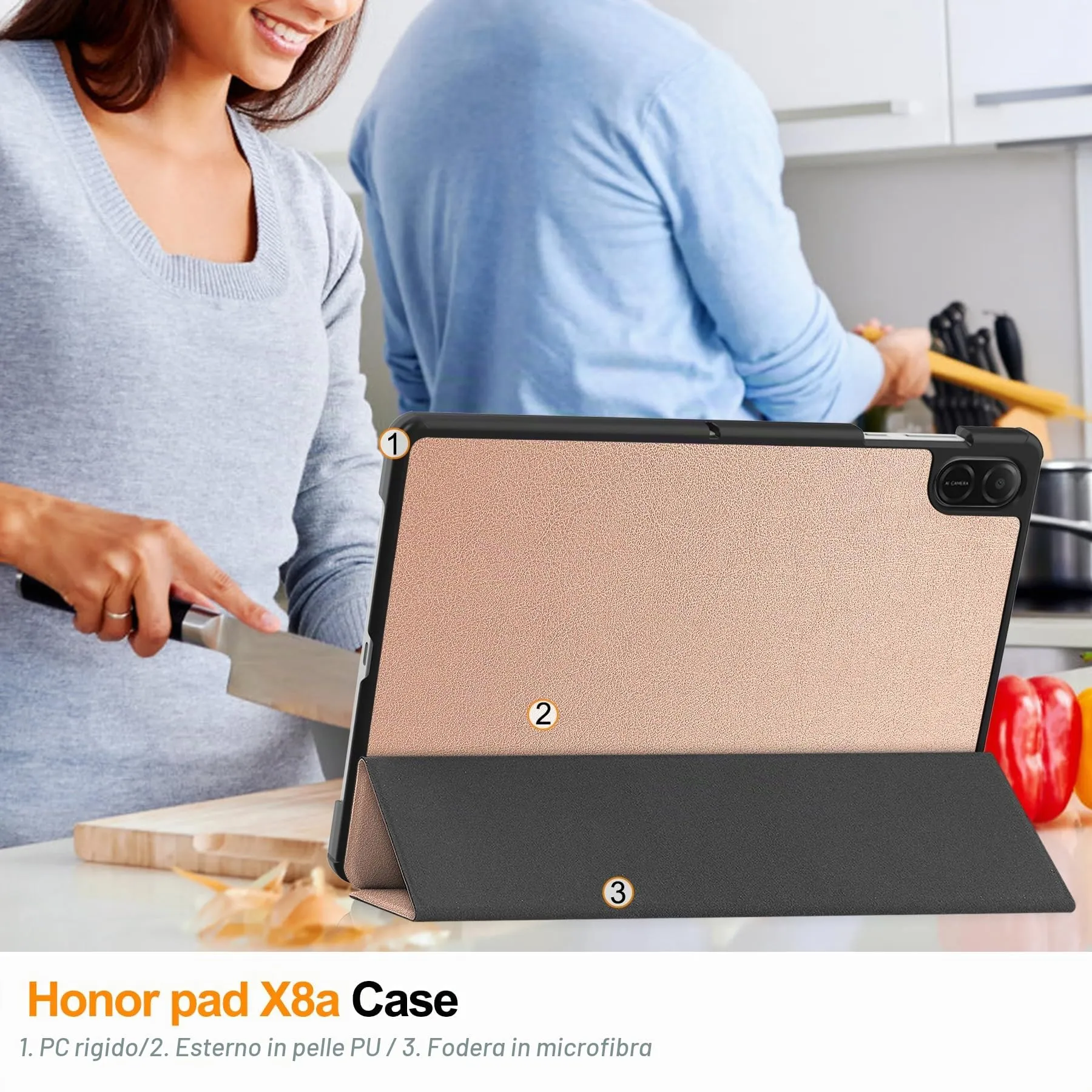 idudao Custodia rigido per 11" Honor Pad X8a X8b, Folio Cover Case per Tablet 11 Pollici X8a(2024) X8b(2026), Oro rosa - immagine 6