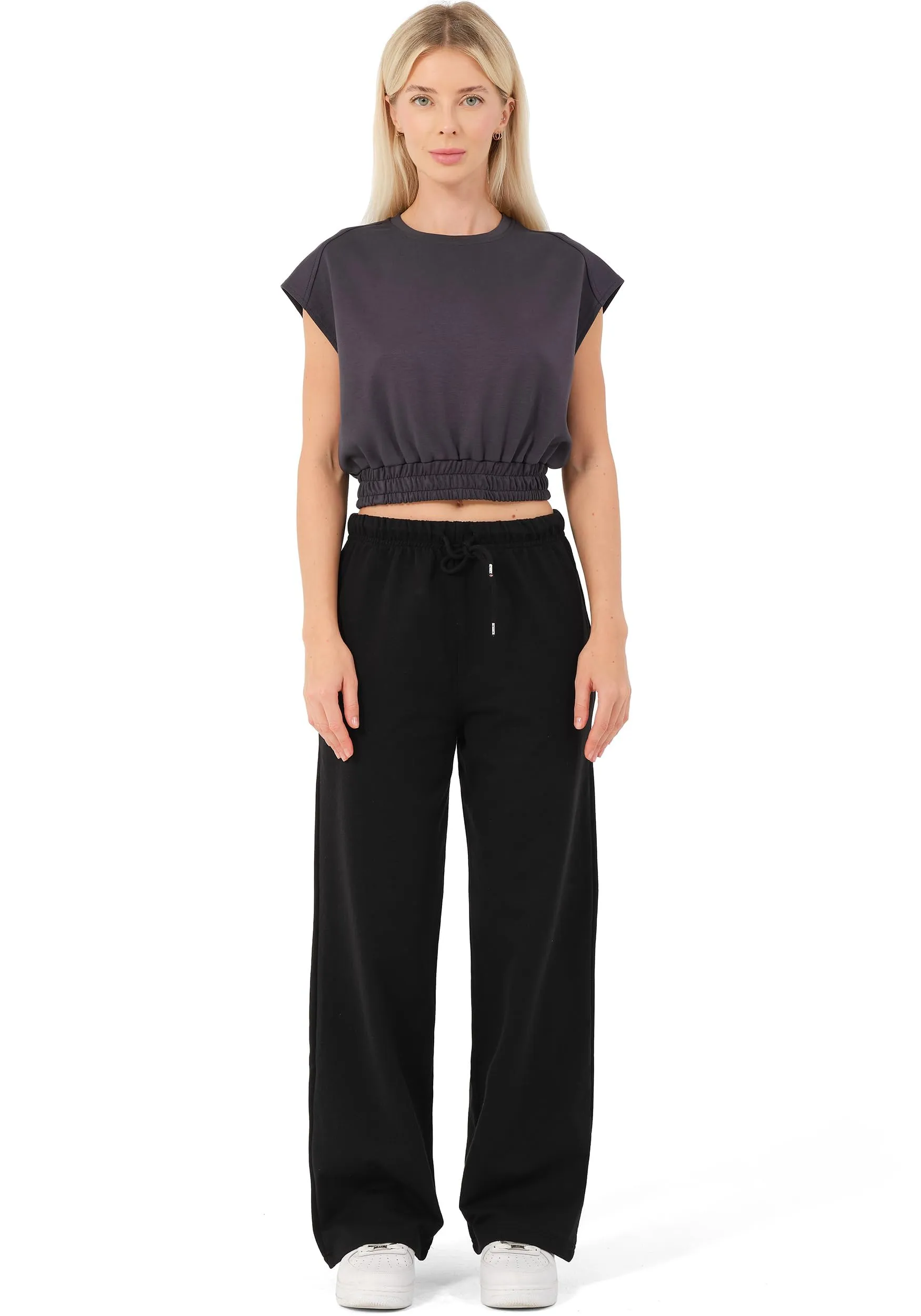 ROSS CAMP Pantaloni Tuta Donna Cotone – Pantaloni Sportivi Gamba Larga - immagine 2