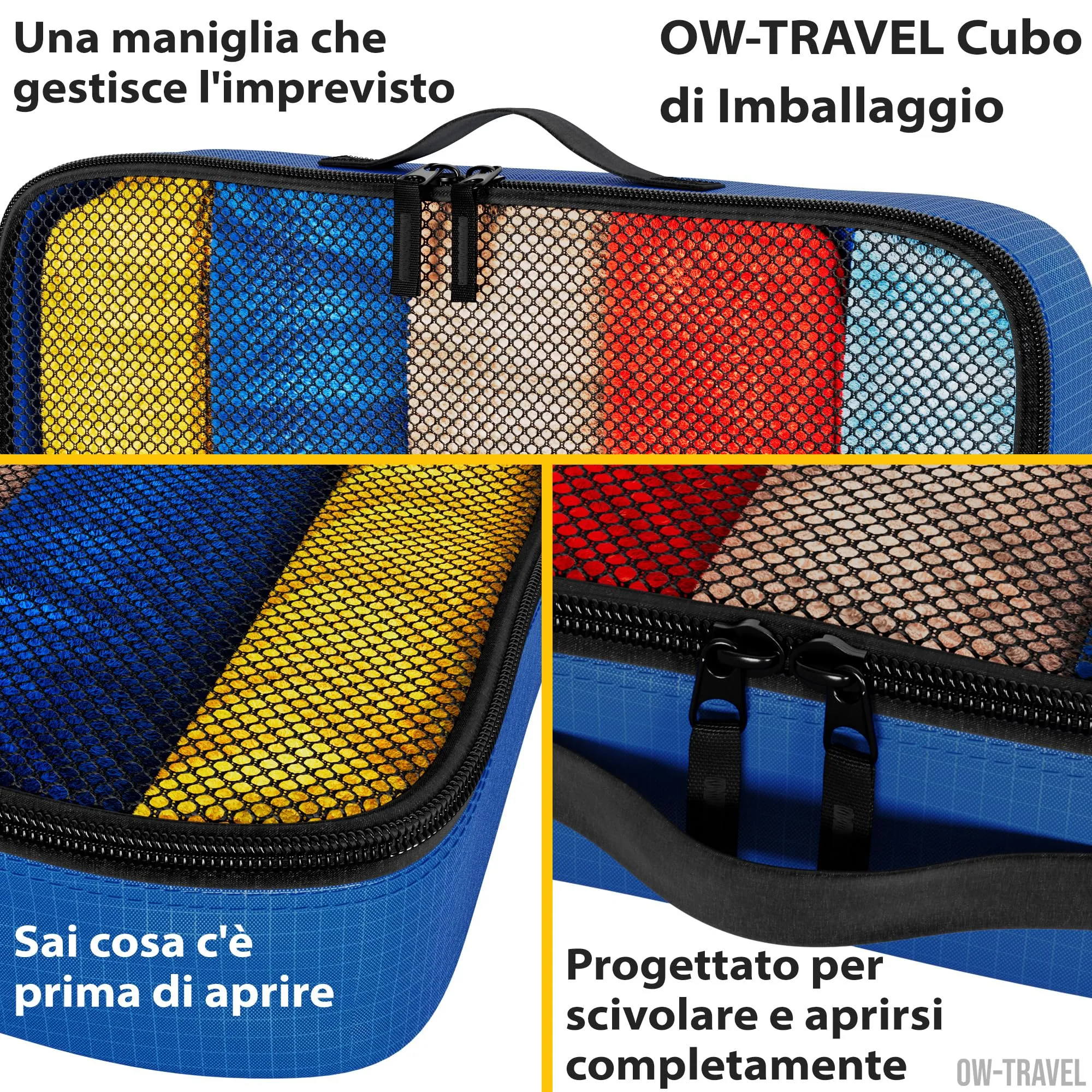 OW-Travel Organizer Valigia, Packing Cubes, Cubi Viaggio, Blu M/L 5 Pezzi - immagine 5