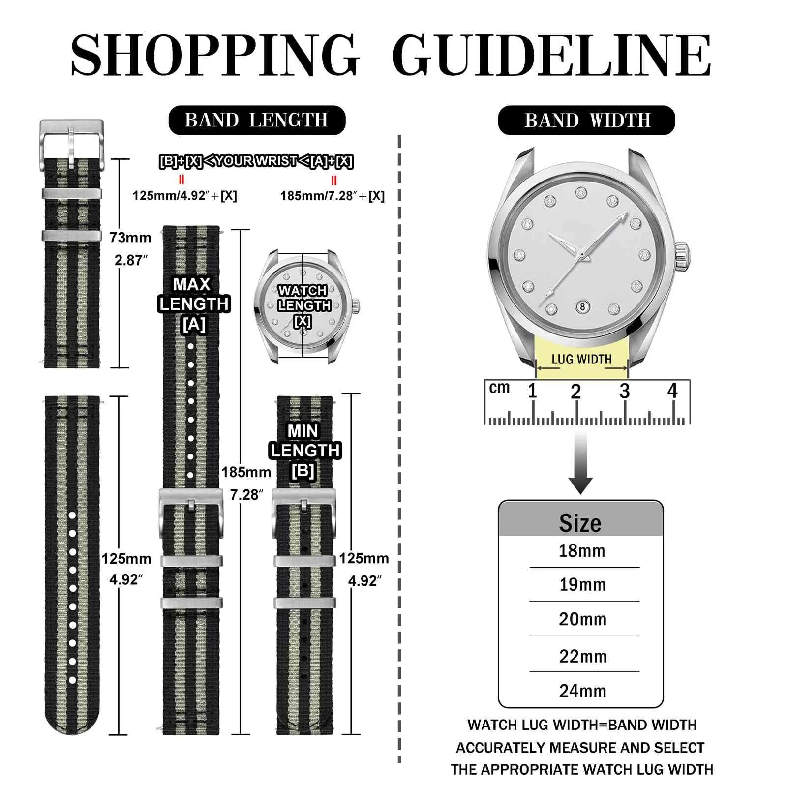 ANBEER 22mm Cinturino in nylon a sgancio rapido in due pezzi con passante in metallo, cinturino in nylon intrecciato a doppio strato,Striscia Fibbia argento - immagine 4