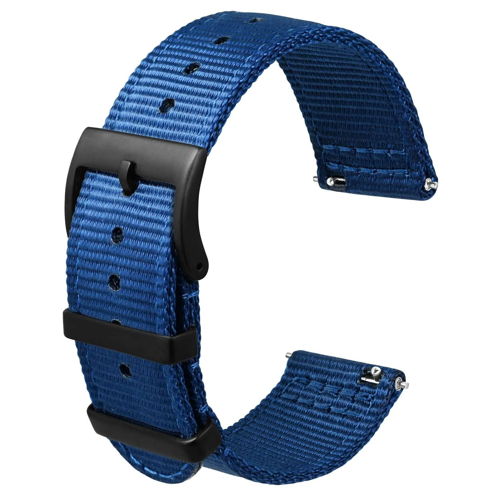 ANBEER 18mm Cinturino in nylon a sgancio rapido in due pezzi con passante in metallo, cinturino in nylon intrecciato a doppio strato,Blu Fibbia nera - immagine 1