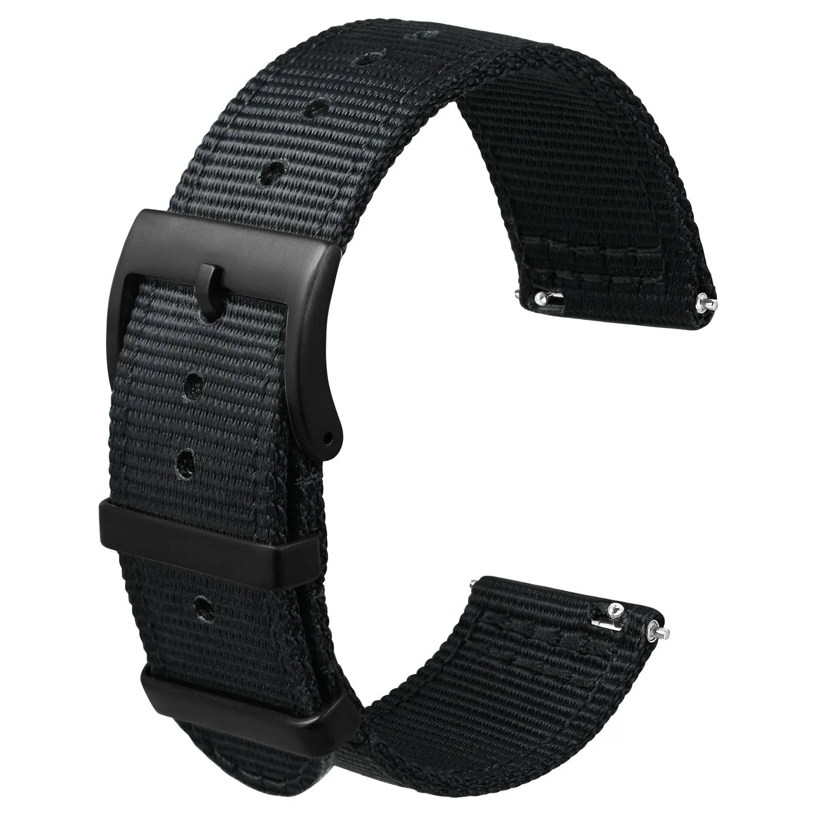 ANBEER 22mm Cinturino in nylon a sgancio rapido in due pezzi con passante in metallo, cinturino in nylon intrecciato a doppio strato,Nero Fibbia nera - immagine 1