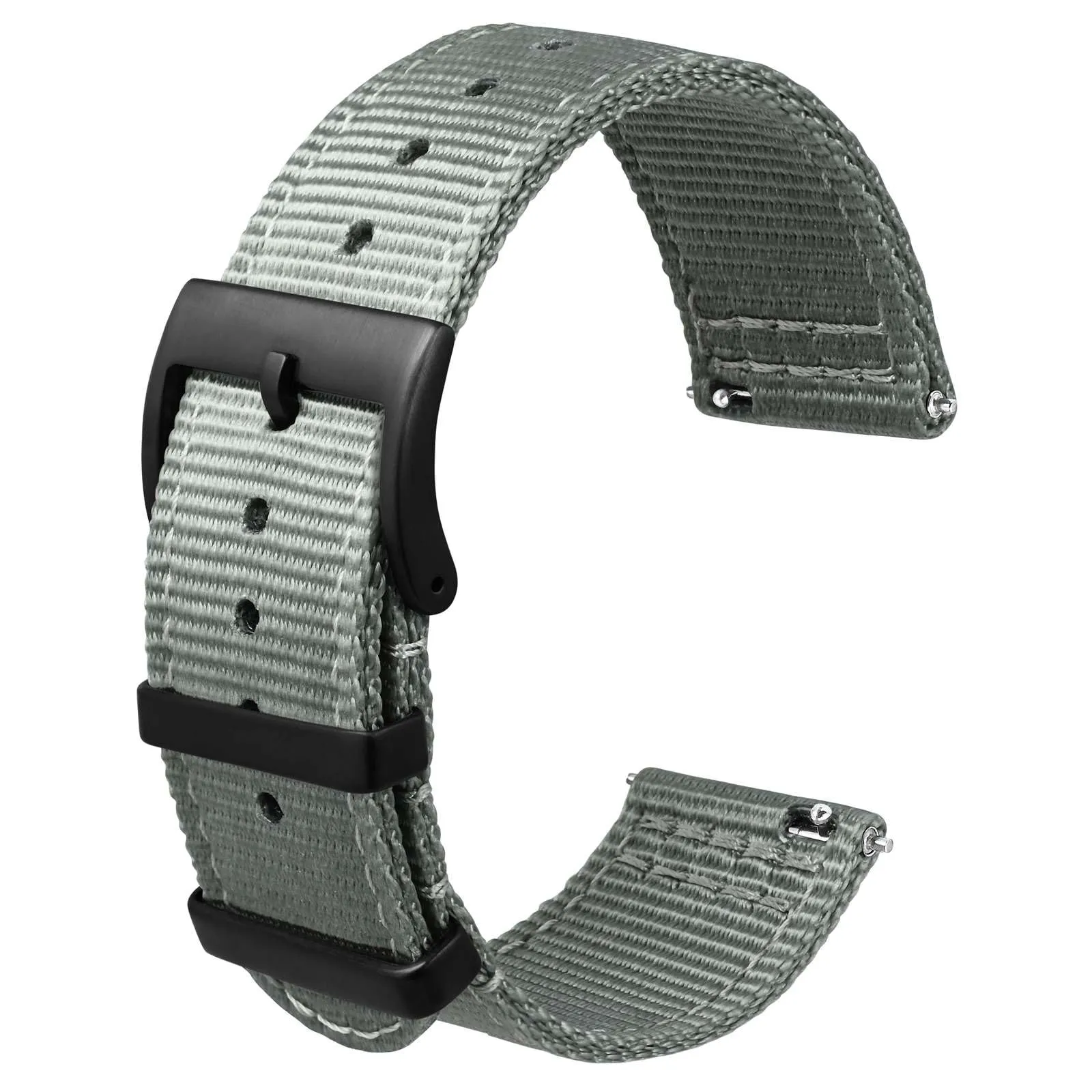 ANBEER 24mm Cinturino in nylon a sgancio rapido in due pezzi con passante in metallo, cinturino in nylon intrecciato a doppio strato,Grigio Fibbia nera - immagine 1