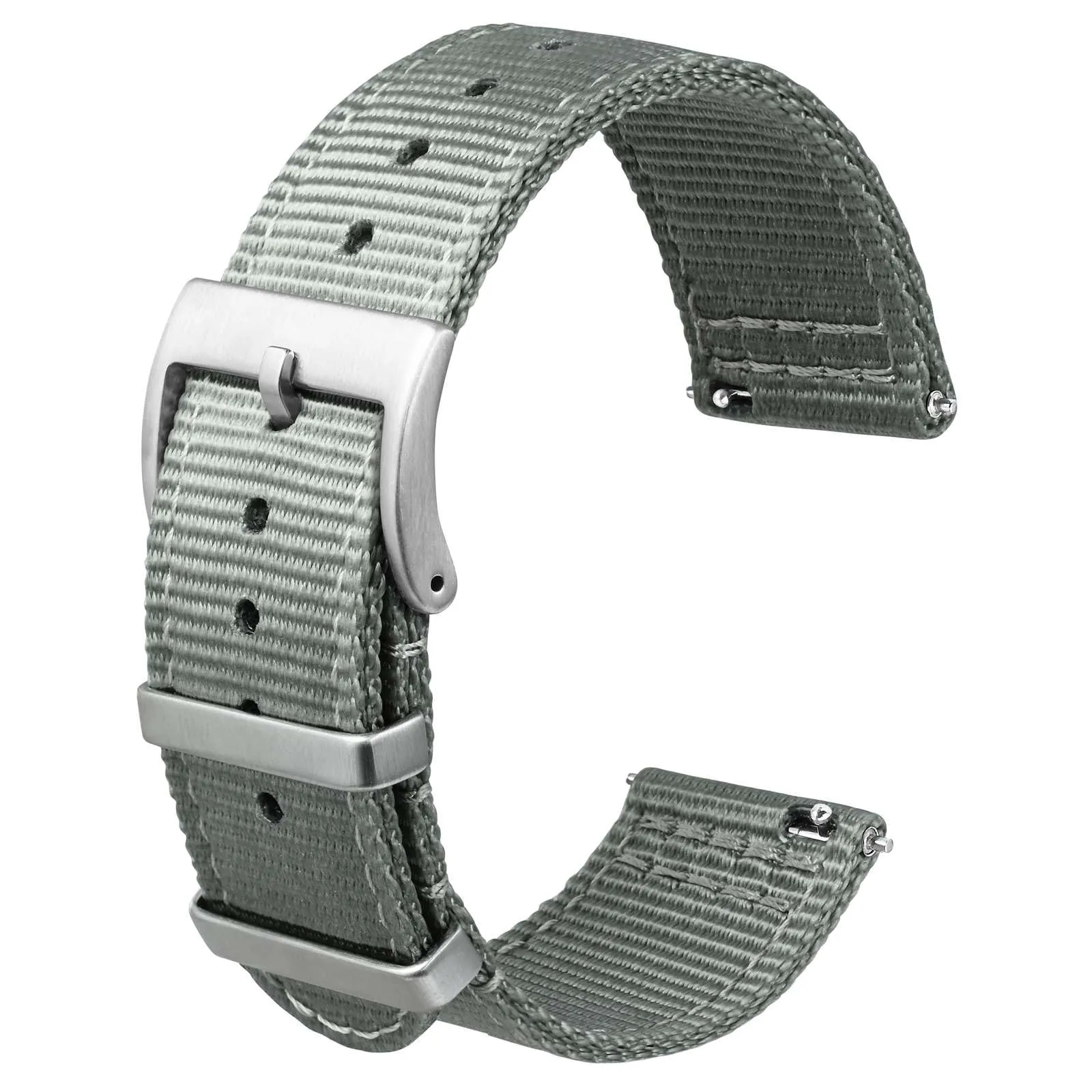 ANBEER 24mm Cinturino in nylon a sgancio rapido in due pezzi con passante in metallo, cinturino in nylon intrecciato a doppio strato,Grigio Fibbia argento - immagine 1