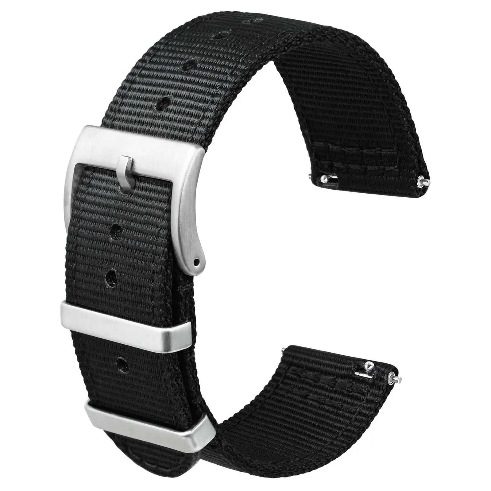 ANBEER 24mm Cinturino in nylon a sgancio rapido in due pezzi con passante in metallo, cinturino in nylon intrecciato a doppio strato,Nero Fibbia argento - immagine 1