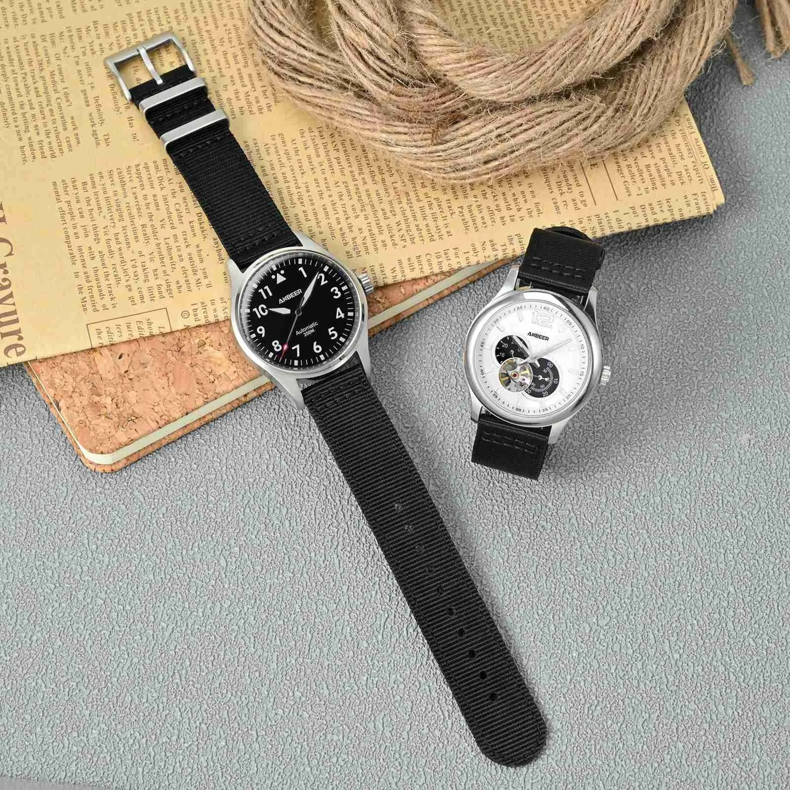 ANBEER 24mm Cinturino in nylon a sgancio rapido in due pezzi con passante in metallo, cinturino in nylon intrecciato a doppio strato,Nero Fibbia argento - immagine 7