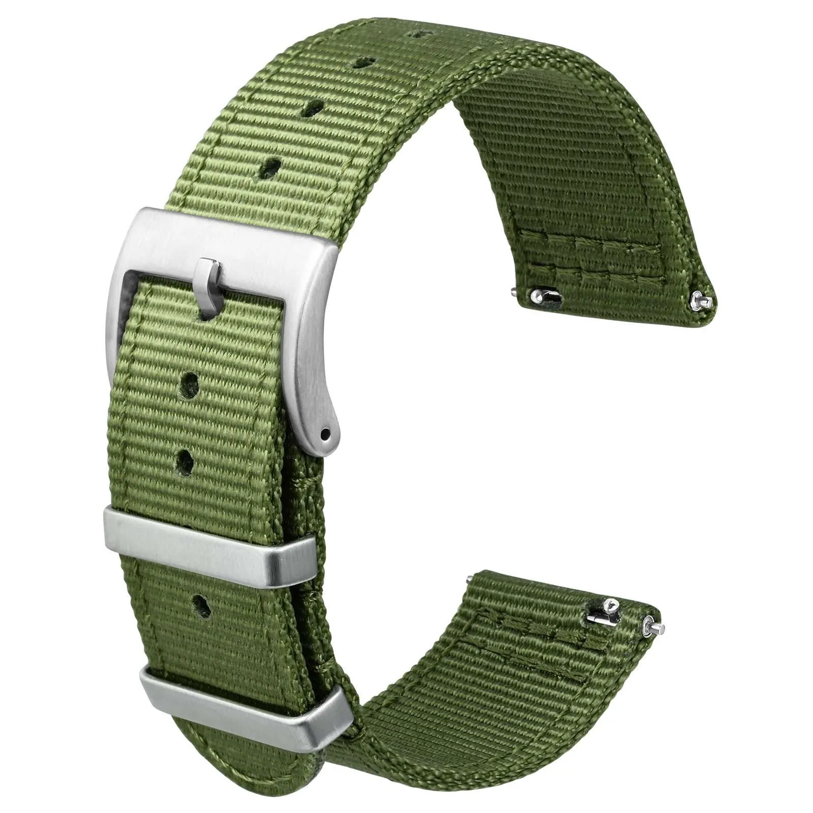 ANBEER 20mm Cinturino in nylon a sgancio rapido in due pezzi con passante in metallo, cinturino in nylon intrecciato a doppio strato,Verde Oliva Fibbia argento - immagine 1