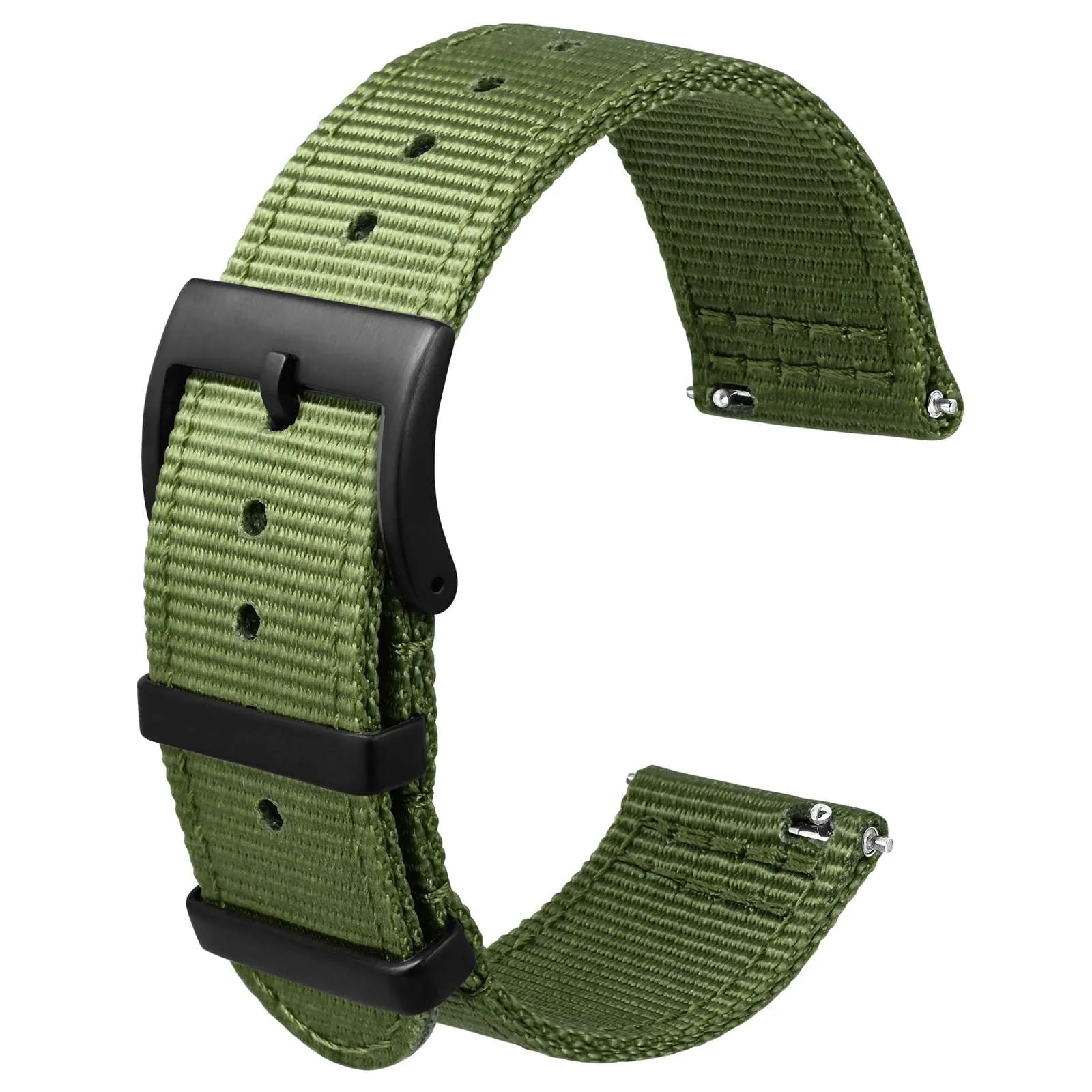ANBEER 19mm Cinturino in nylon a sgancio rapido in due pezzi con passante in metallo, cinturino in nylon intrecciato a doppio strato,Verde Oliva Fibbia nera - immagine 1