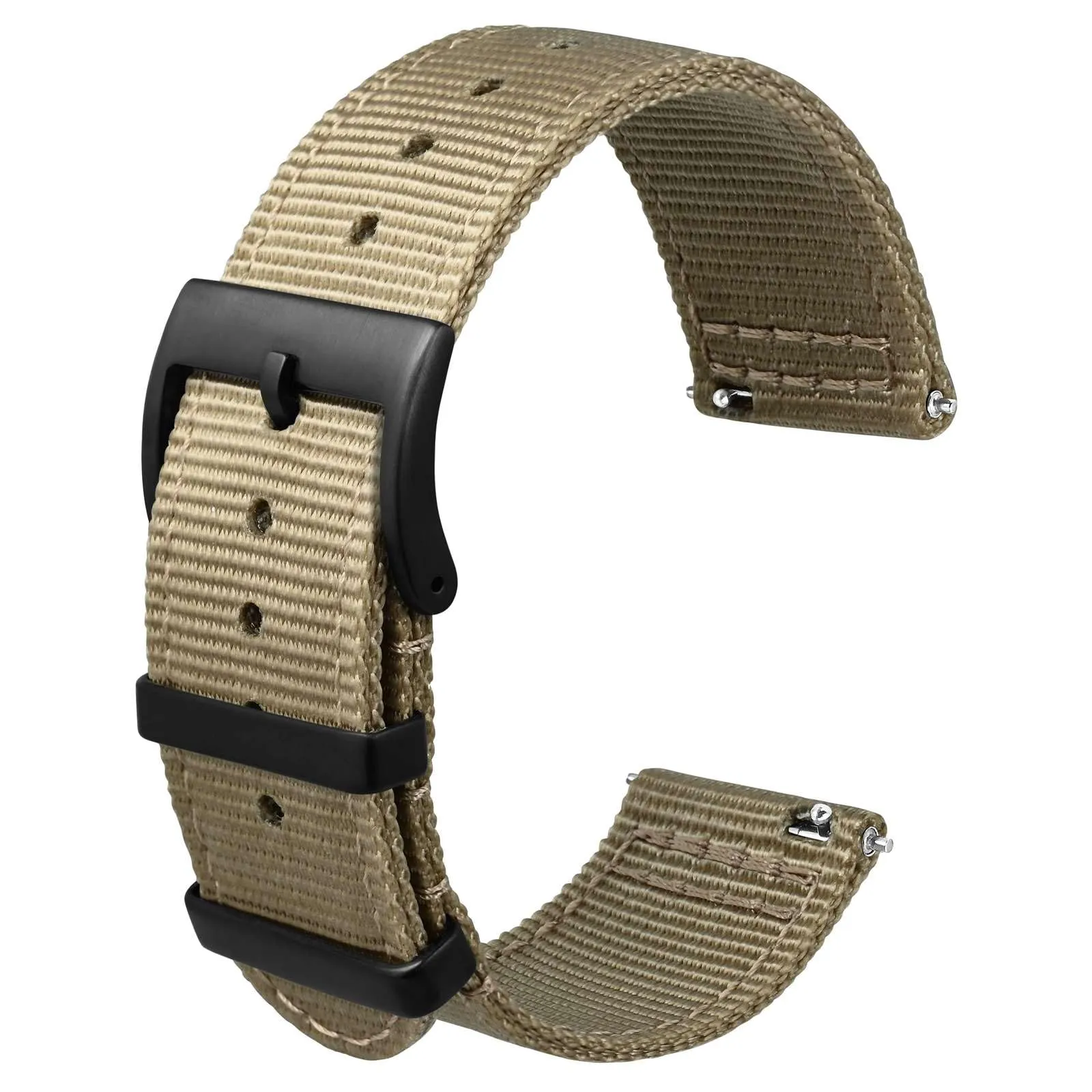 ANBEER 19mm Cinturino in nylon a sgancio rapido in due pezzi con passante in metallo, cinturino in nylon intrecciato a doppio strato,Khaki Fibbia nera - immagine 1