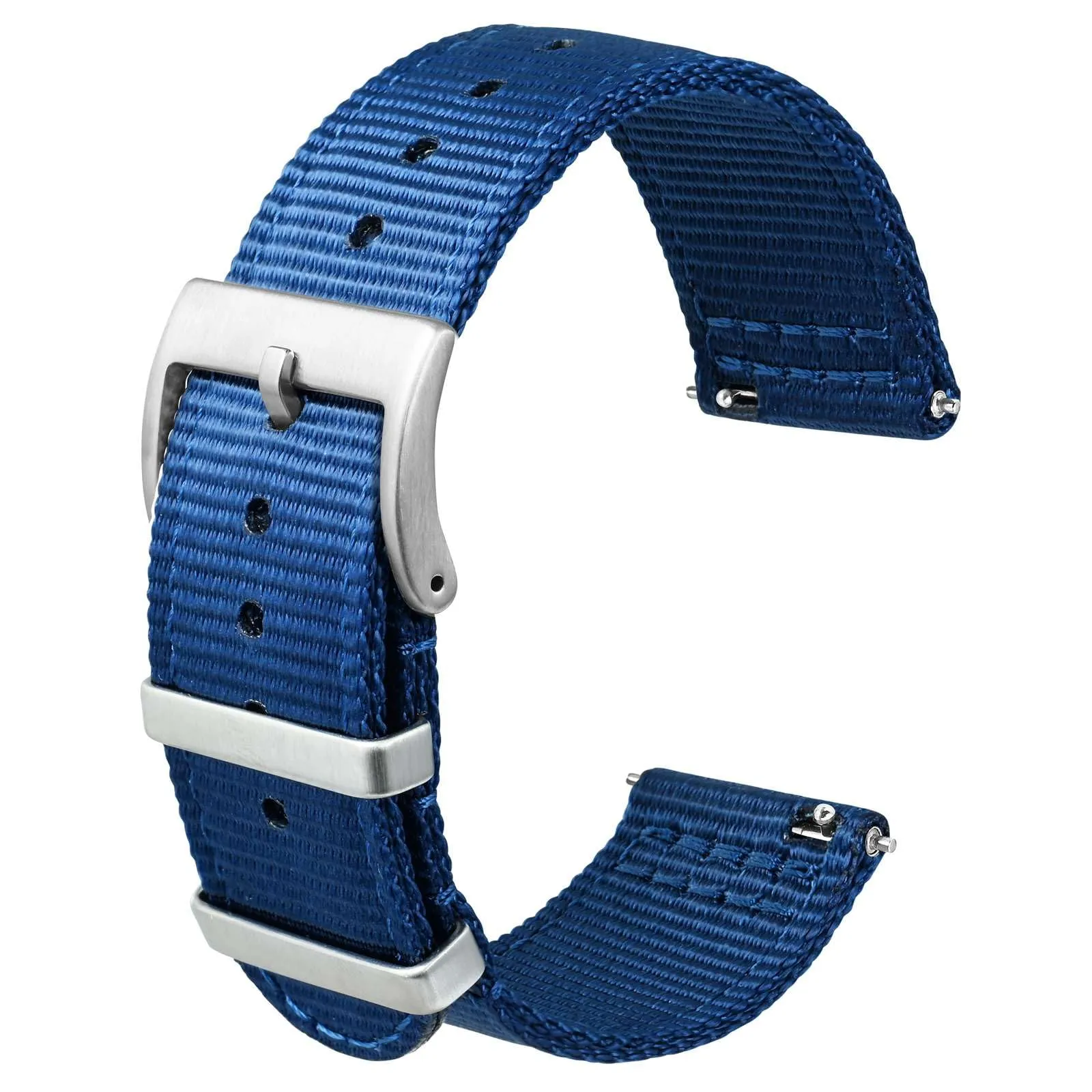 ANBEER 22mm Cinturino in nylon a sgancio rapido in due pezzi con passante in metallo, cinturino in nylon intrecciato a doppio strato,Blu Fibbia argento - immagine 1