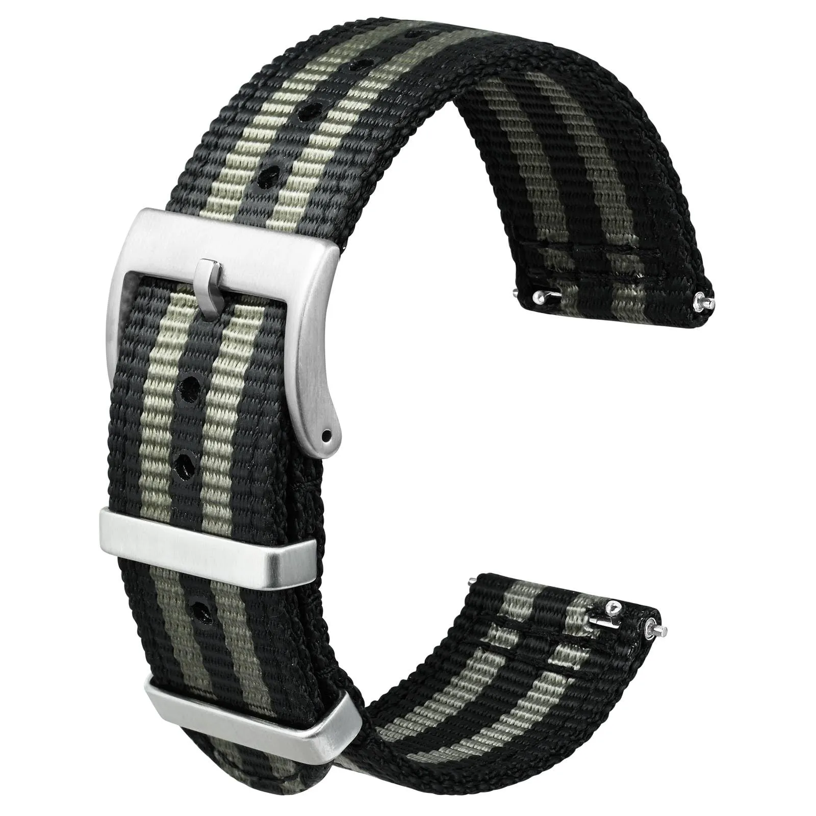 ANBEER 24mm Cinturino in nylon a sgancio rapido in due pezzi con passante in metallo, cinturino in nylon intrecciato a doppio strato,Striscia Fibbia argento - immagine 1