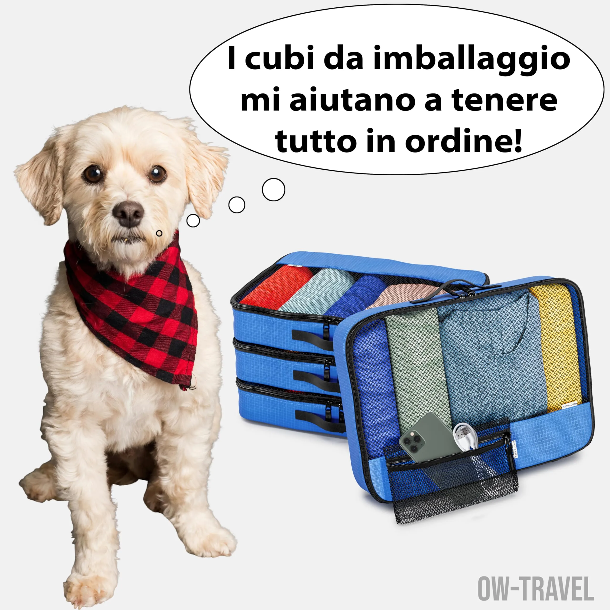 OW-Travel Organizer Valigia, Packing Cubes, Cubi Viaggio, Blu L 5 Pezzi - immagine 2