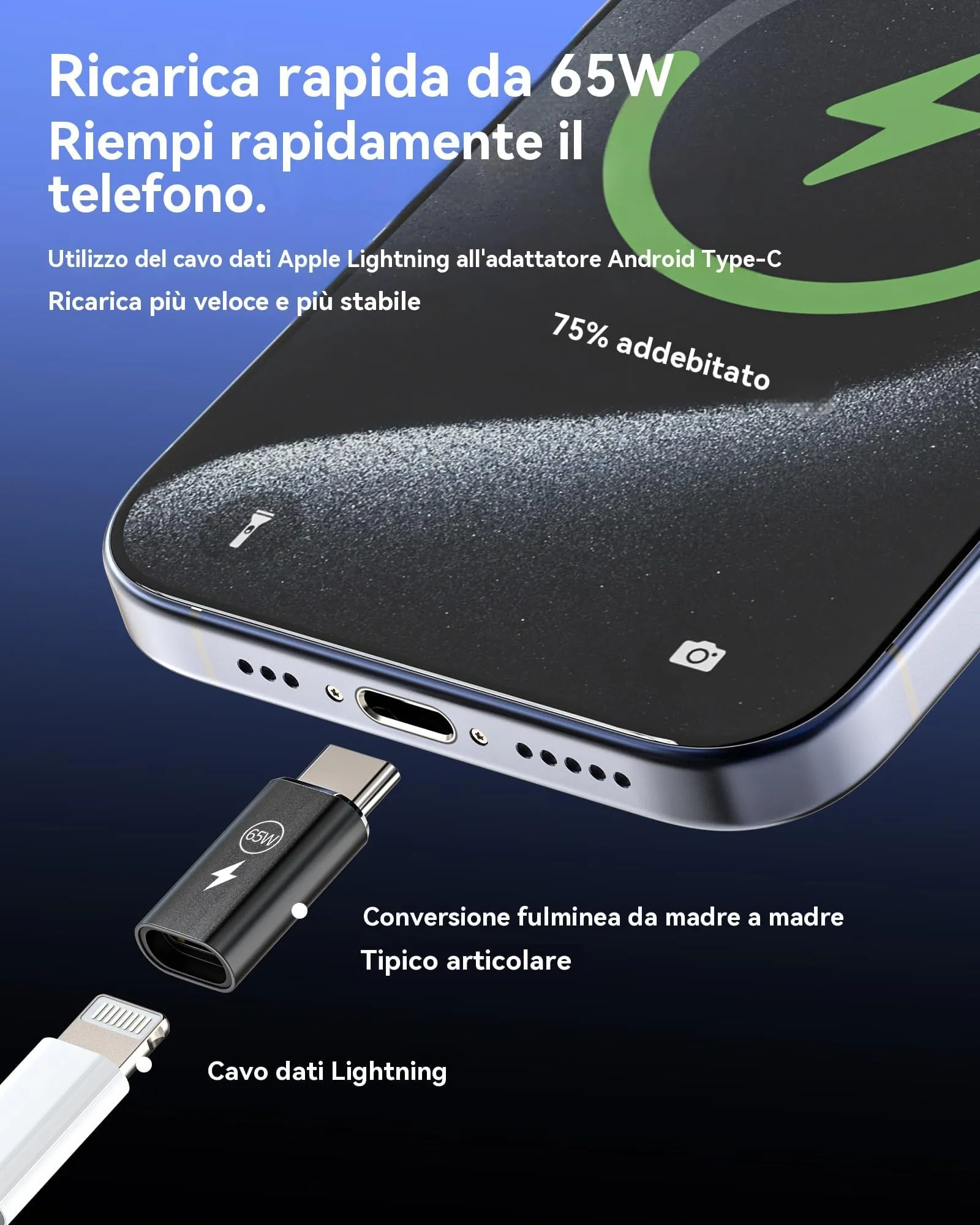 65W Adattatore da Per Lightning Femmina a USB C Maschio (3Pack)per iPhone 16 15 Pro Max per Apple per iPad Air compatibile per Samsung Ricarica Tipo C Adattatori Caricabatterie Accessori Convertitore - immagine 2