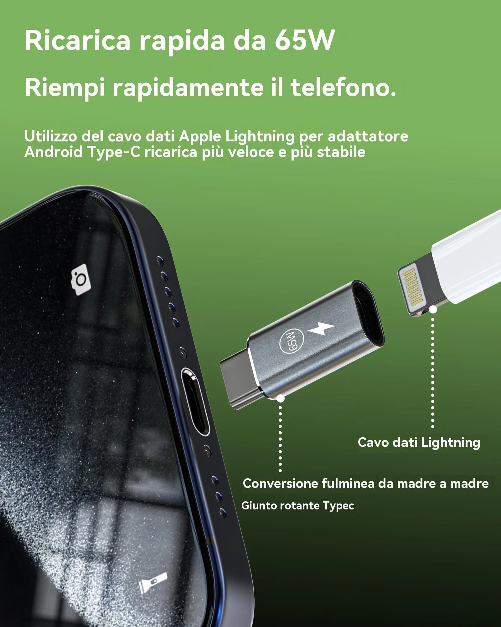 65W Adattatore da Per Lightning Femmina a USB C Maschio Caricabatterie Adattatori (3 Pack)per Apple per iPhone 16 15 Pro Max per iPad Air compatibile per Samsung Ricarica Tipo C Accessori Convertitore - immagine 2