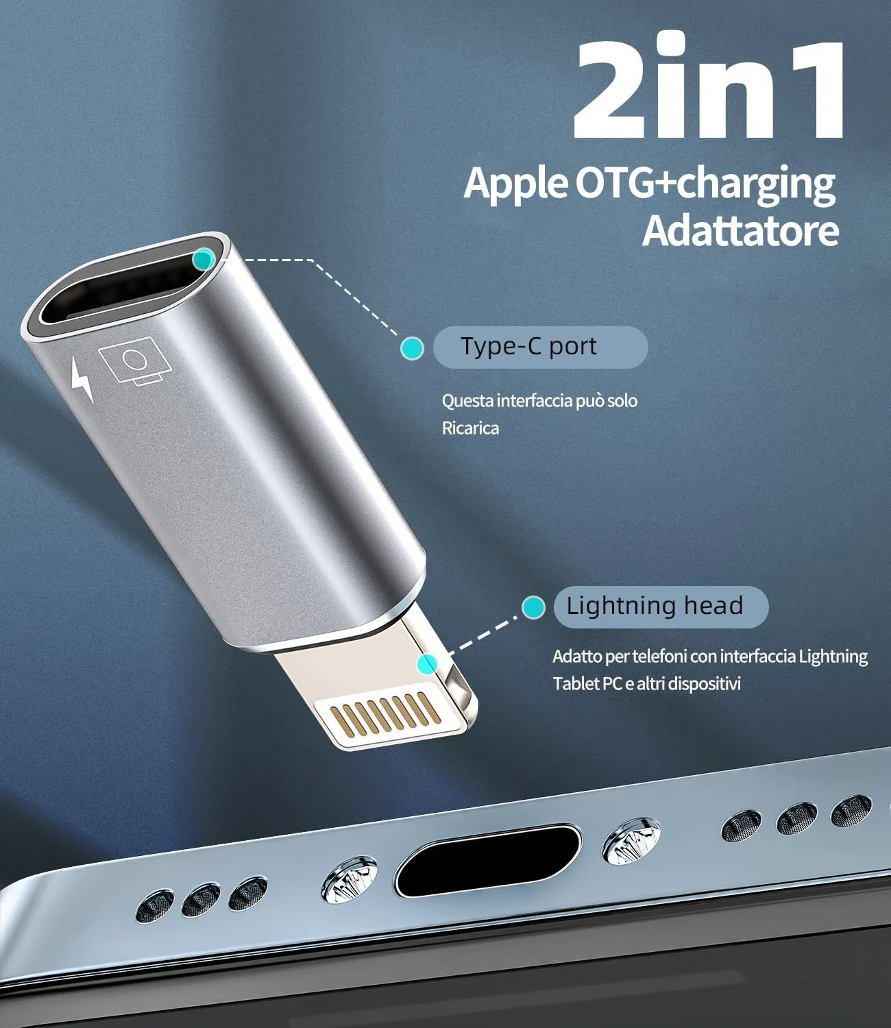 OTG Cuffie Adapter Adattatore USB C Femmina a per Lightning Maschio(2pack)per iPhone 14 pro max per ipad Ricarica Convertitore per Apple MFi Certified Dati Aux Audio Tipo C Carica Cavo Jack Caricatore - immagine 3