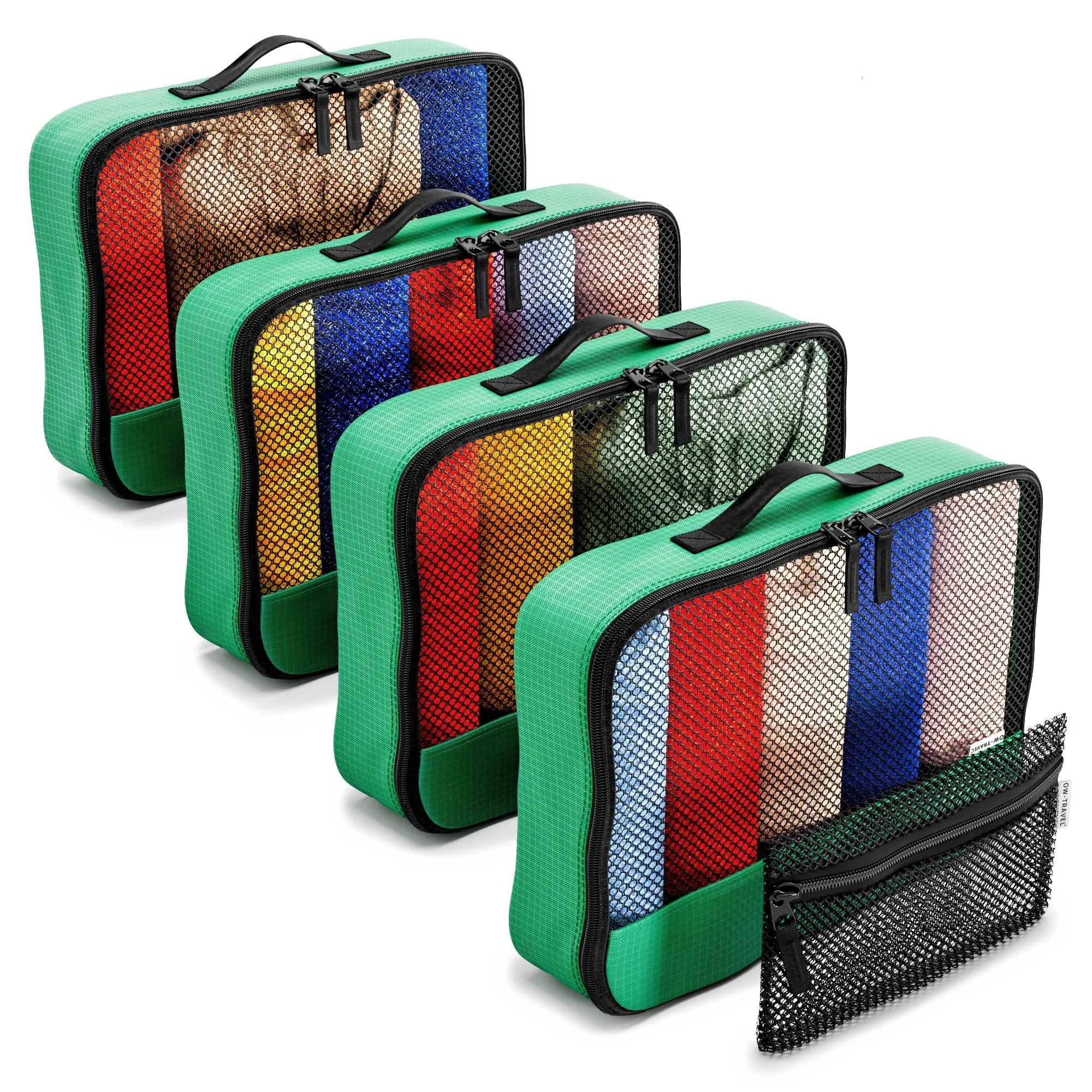 OW-Travel Organizer Valigia, Packing Cubes, Cubi Viaggio, Verde M 5 Pezzi - immagine 1