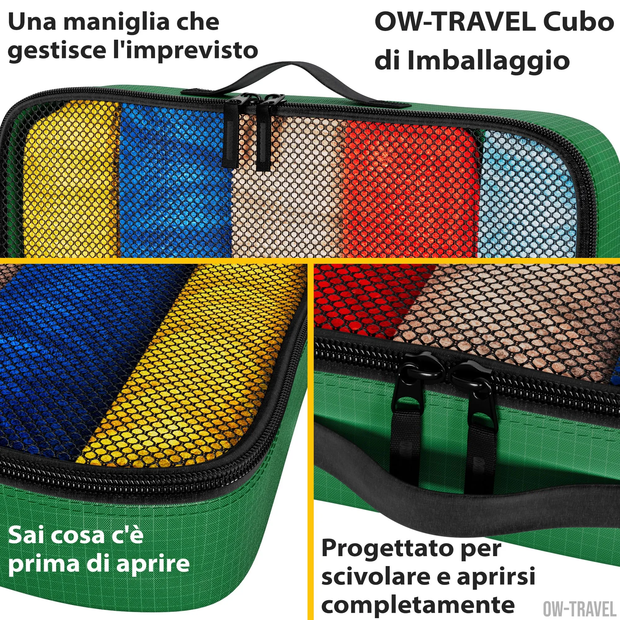 OW-Travel Organizer Valigia, Packing Cubes, Cubi Viaggio, Verde M 5 Pezzi - immagine 5