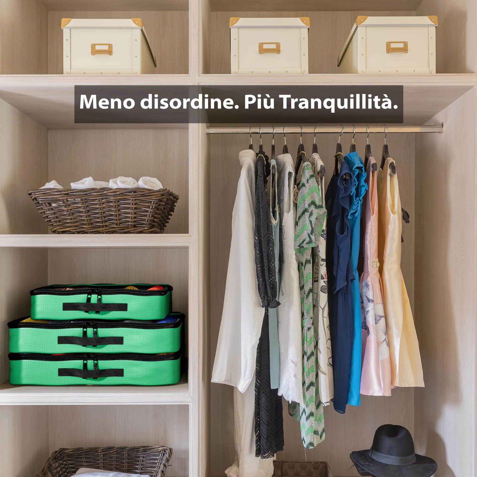 OW-Travel Organizer Valigia, Packing Cubes, Cubi Viaggio, Verde M 5 Pezzi - immagine 7
