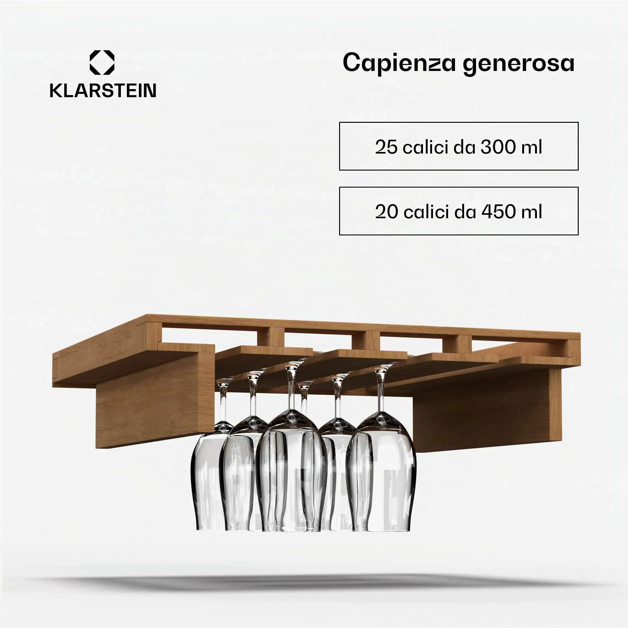 KLARSTEIN Scaffale per Vino in Legno di Faggio - Capacità 25 Bicchieri (300 ml), 20 Bicchieri (450 ml) - Compatibile con Modelli Vinsider 79 Duo - Design Salvaspazio, Facile da Pulire - immagine 3
