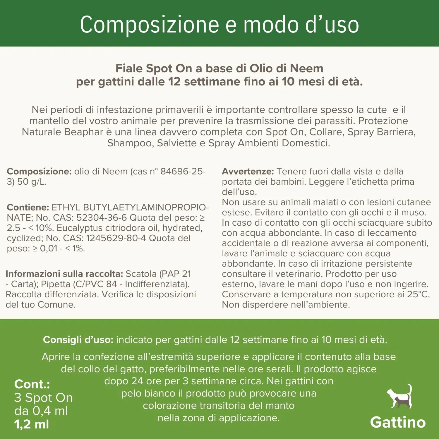 Beaphar Protezione Naturale, Spot-On Scudo per Gattino, con Olio di Neem e Piretro Vegetale, 9 Settimane di Protezione, 3 Pipette da 2 ml - immagine 8