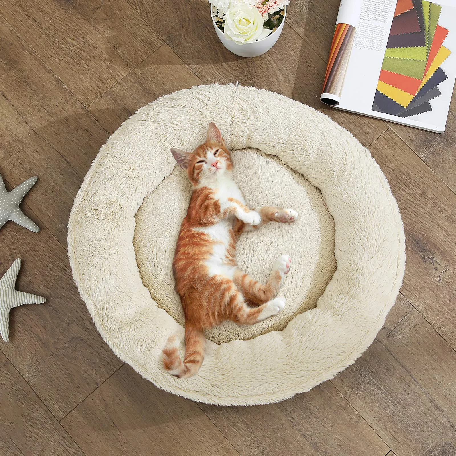 FEANDREA Cuccia per Cani Gatti, Forma di Ciambella 55 cm, Scuro Grigio PGW055G01 - immagine 2