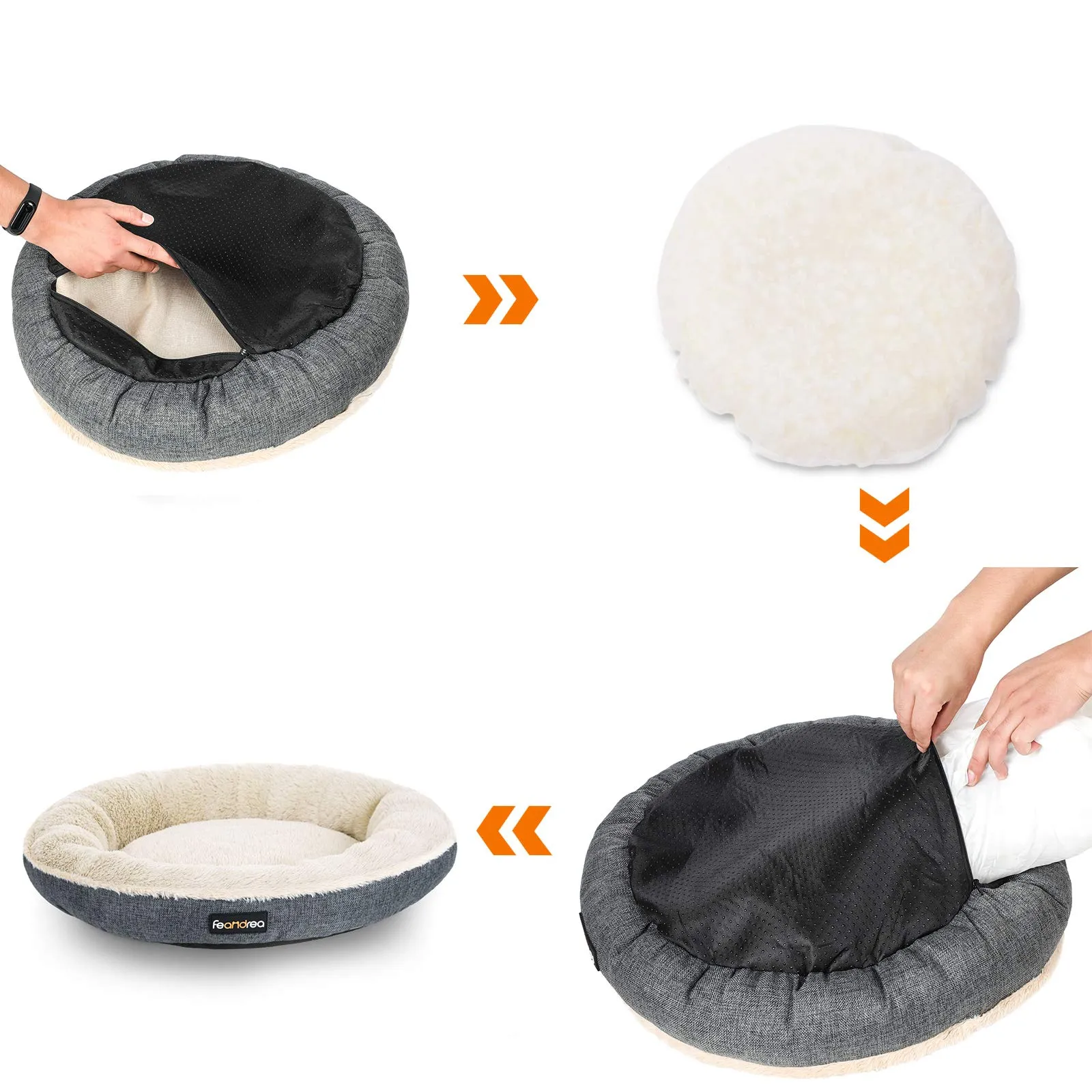 FEANDREA Cuccia per Cani Gatti, Forma di Ciambella 55 cm, Scuro Grigio PGW055G01 - immagine 3