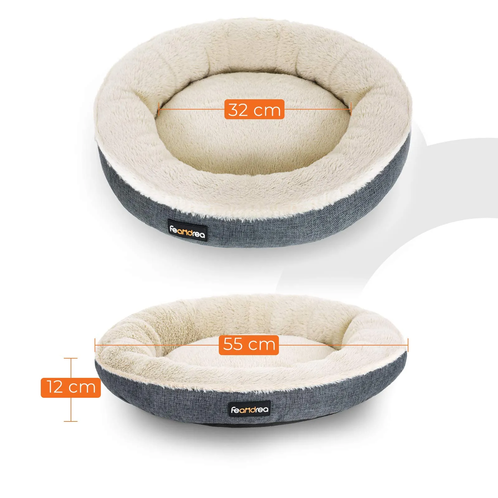 FEANDREA Cuccia per Cani Gatti, Forma di Ciambella 55 cm, Scuro Grigio PGW055G01 - immagine 6