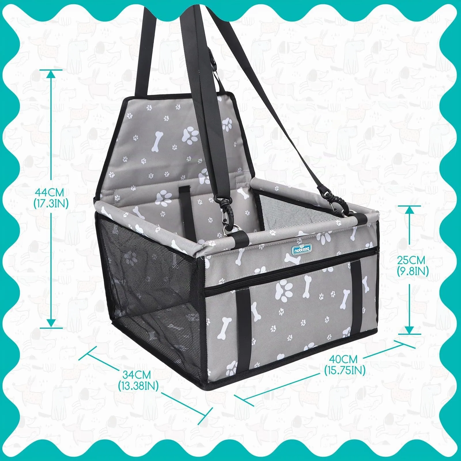 Nobleza Seggiolino Auto per Cani di Taglia Piccola, Trasportino Auto Borsa per Cani, Coprisedile Impermeabile per Proteggere Sedile di Automobile per Animali Domestici, 40 * 34 * 25cm(Grigio) - immagine 4