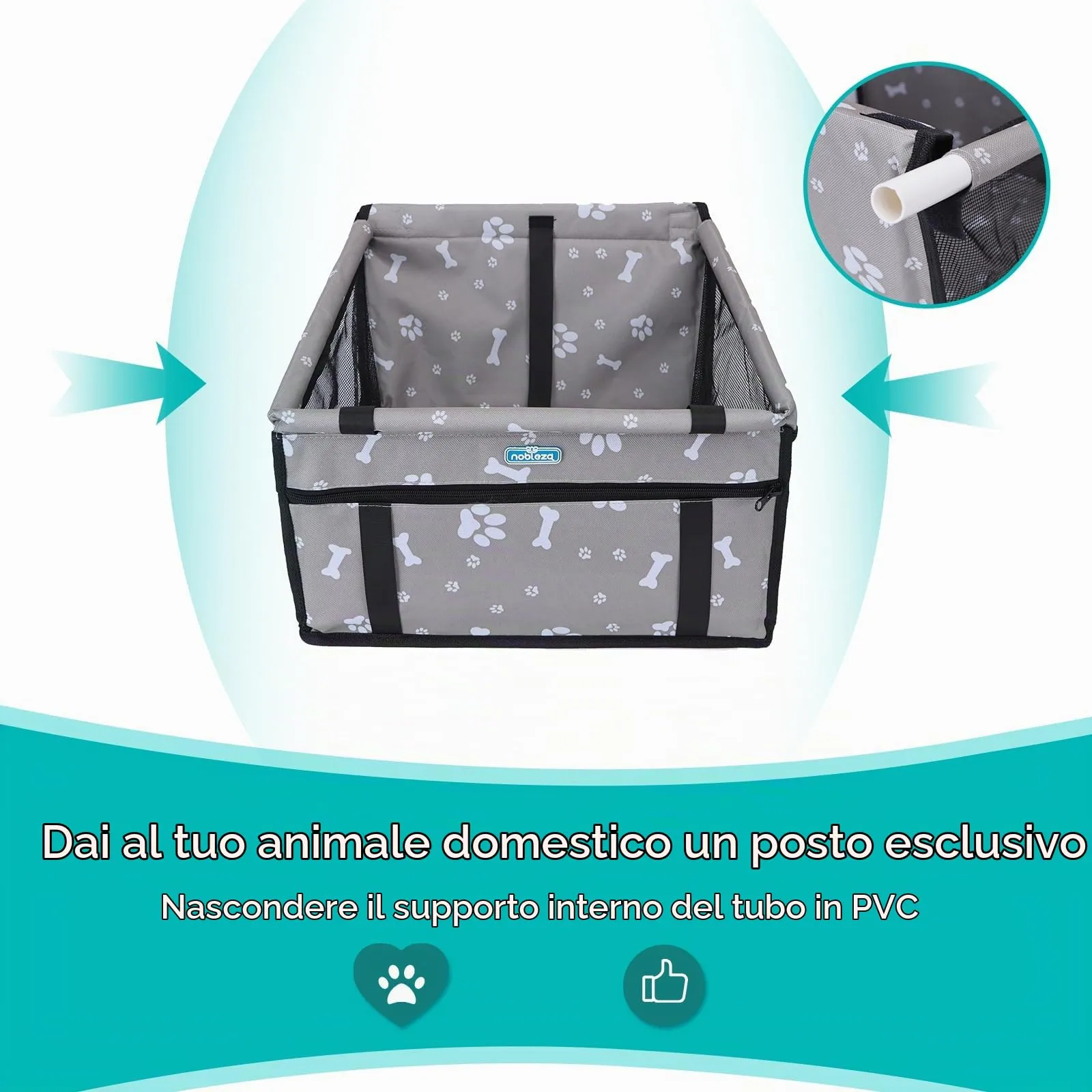 Nobleza Seggiolino Auto per Cani di Taglia Piccola, Trasportino Auto Borsa per Cani, Coprisedile Impermeabile per Proteggere Sedile di Automobile per Animali Domestici, 40 * 34 * 25cm(Grigio) - immagine 7