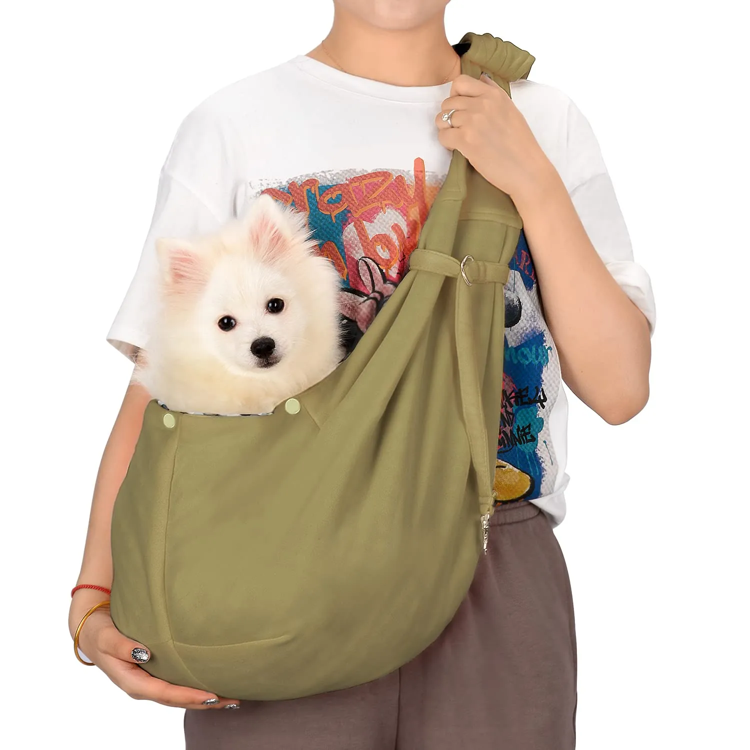 PETLOFT Reversibile Borsa Trasportino Zaino, Borsa da Trasporto per Cani Piccoli, Adjustable Borsa a Tracolla, Cross-Body Pet Sling Carrier con Gancio per Collare per Cane/Gatto Fino a 4.5kg - immagine 1