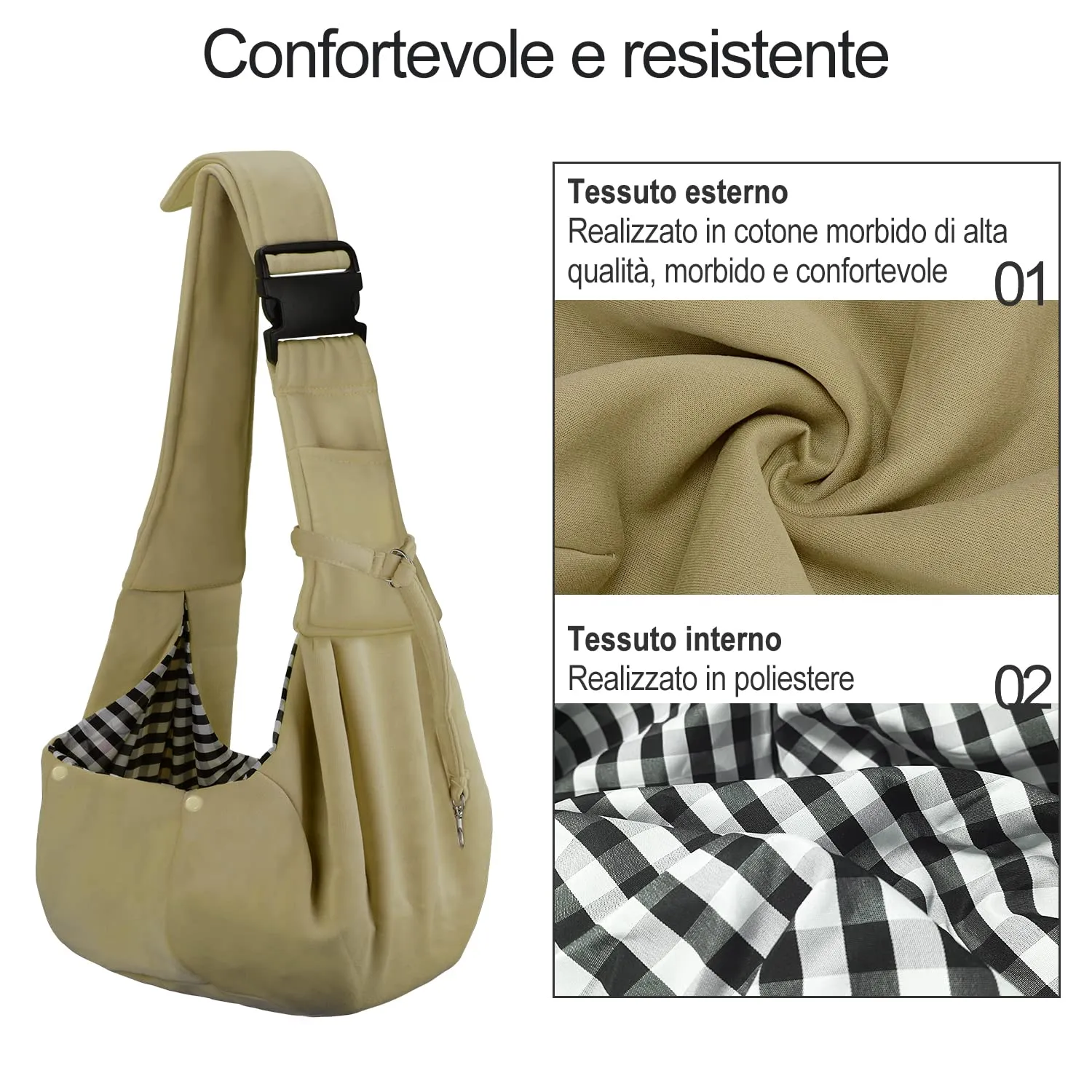 PETLOFT Reversibile Borsa Trasportino Zaino, Borsa da Trasporto per Cani Piccoli, Adjustable Borsa a Tracolla, Cross-Body Pet Sling Carrier con Gancio per Collare per Cane/Gatto Fino a 4.5kg - immagine 4