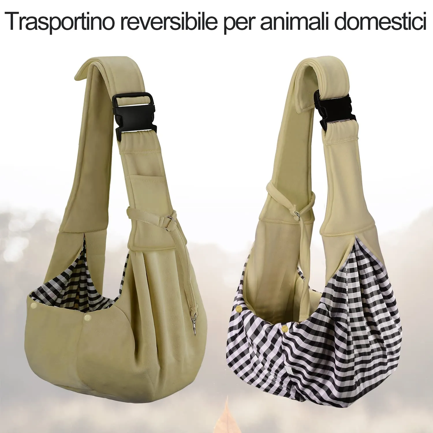 PETLOFT Reversibile Borsa Trasportino Zaino, Borsa da Trasporto per Cani Piccoli, Adjustable Borsa a Tracolla, Cross-Body Pet Sling Carrier con Gancio per Collare per Cane/Gatto Fino a 4.5kg - immagine 6