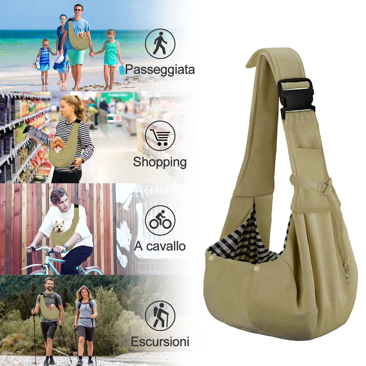 PETLOFT Reversibile Borsa Trasportino Zaino, Borsa da Trasporto per Cani Piccoli, Adjustable Borsa a Tracolla, Cross-Body Pet Sling Carrier con Gancio per Collare per Cane/Gatto Fino a 4.5kg - immagine 8