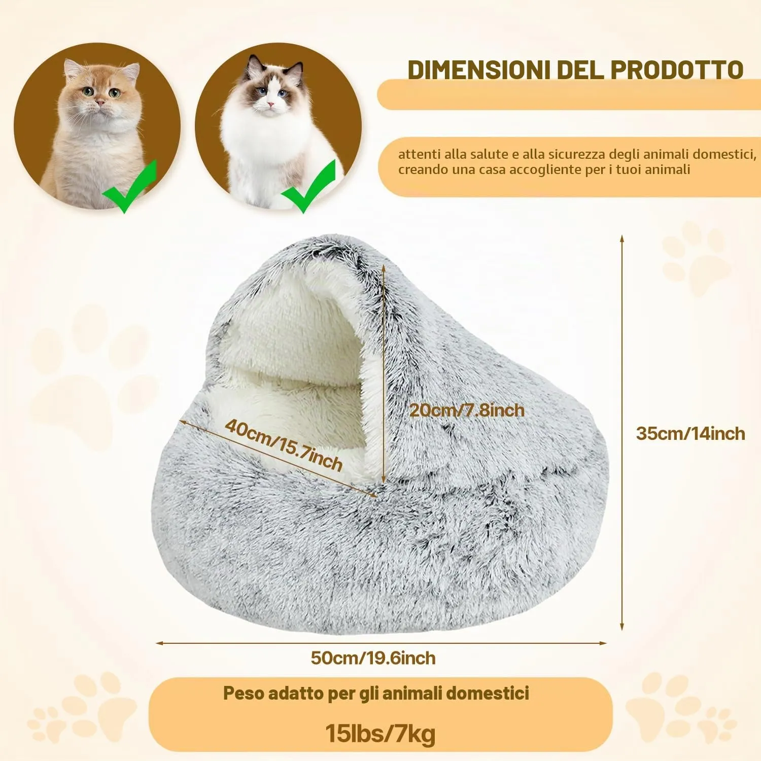 YAGE Cuccia per cani calmante soffice peluche per cani di taglia grande, taglia media, lavabile, anti ansia, letto per gatti di piccola taglia per gatti interni, letto a ciambella autoscaldante - immagine 4