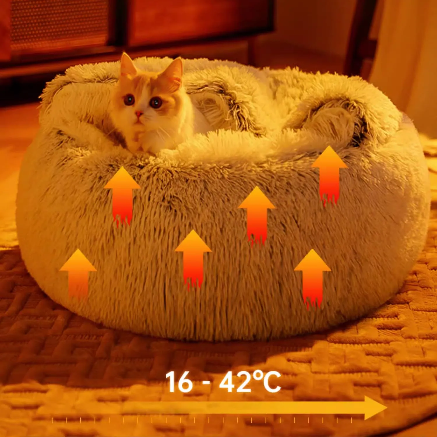 YAGE Cuccia per cani calmante soffice peluche per cani di taglia grande, taglia media, lavabile, anti ansia, letto per gatti di piccola taglia per gatti interni, letto a ciambella autoscaldante - immagine 6